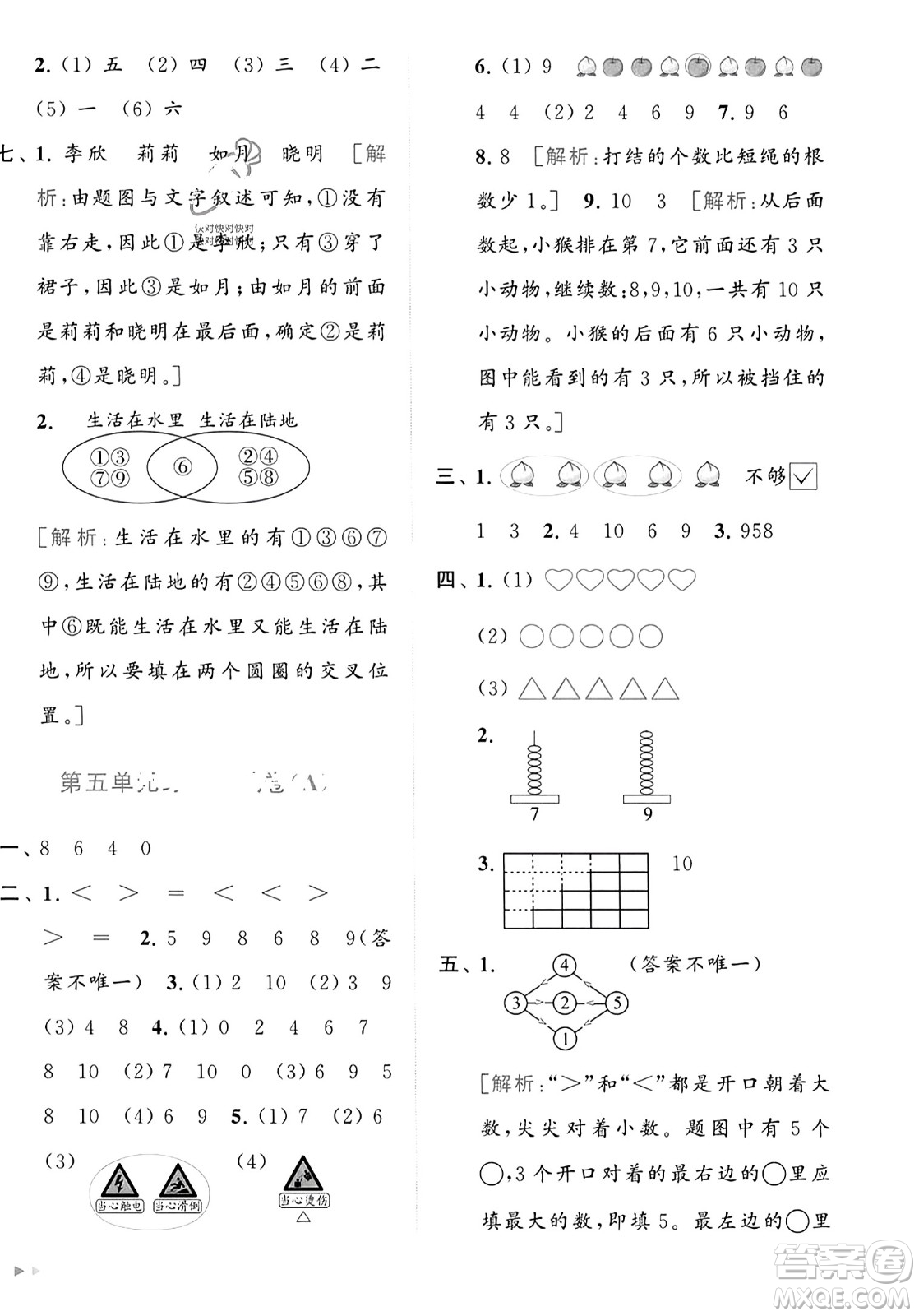 北京教育出版社2023年秋亮點給力大試卷一年級數(shù)學(xué)上冊江蘇版答案