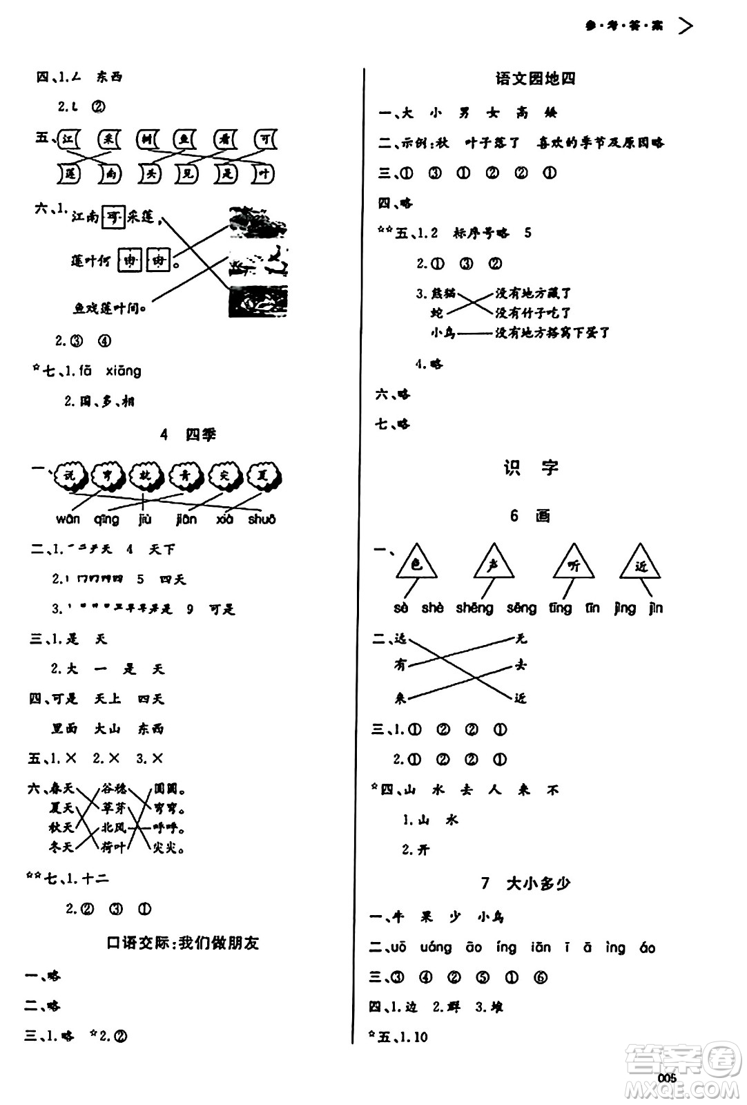 天津教育出版社2023年秋學(xué)習(xí)質(zhì)量監(jiān)測一年級語文上冊人教版答案