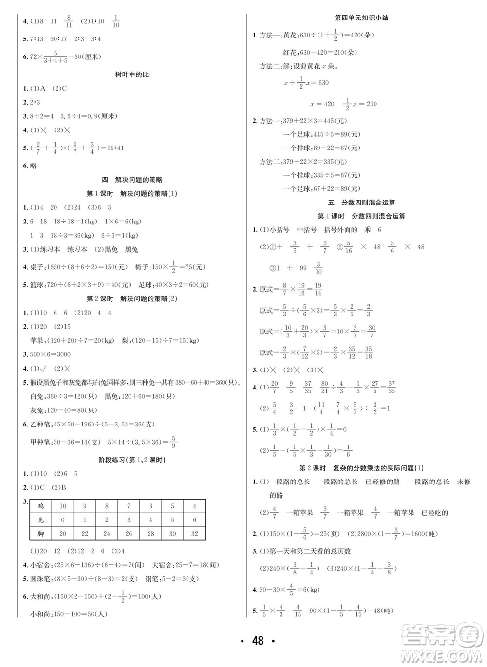 合肥工業(yè)大學(xué)出版社2023年秋七天學(xué)練考六年級數(shù)學(xué)上冊蘇教版參考答案