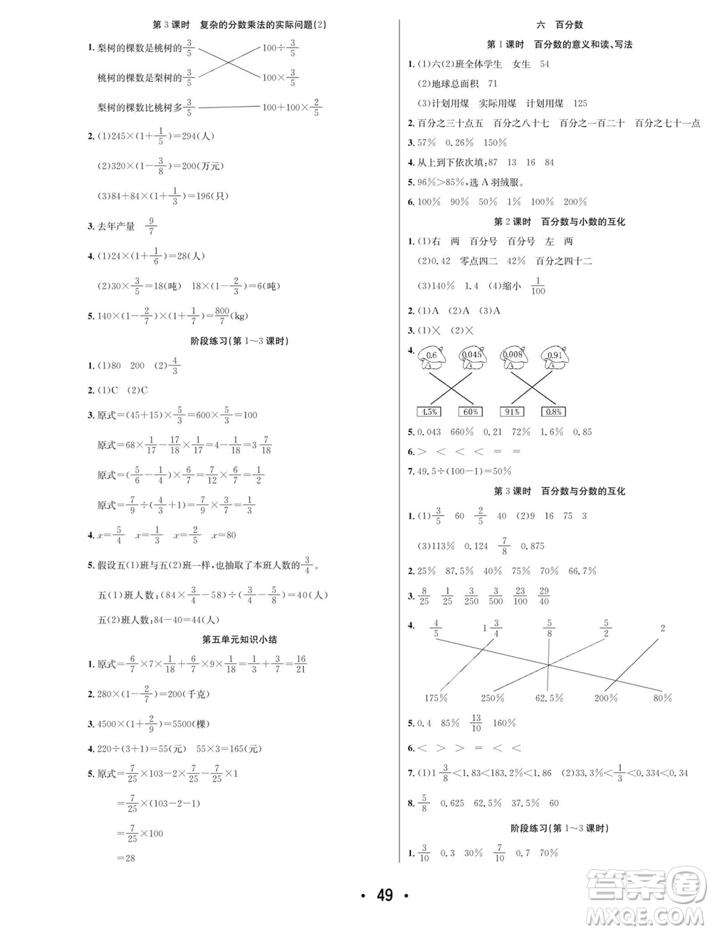 合肥工業(yè)大學(xué)出版社2023年秋七天學(xué)練考六年級數(shù)學(xué)上冊蘇教版參考答案