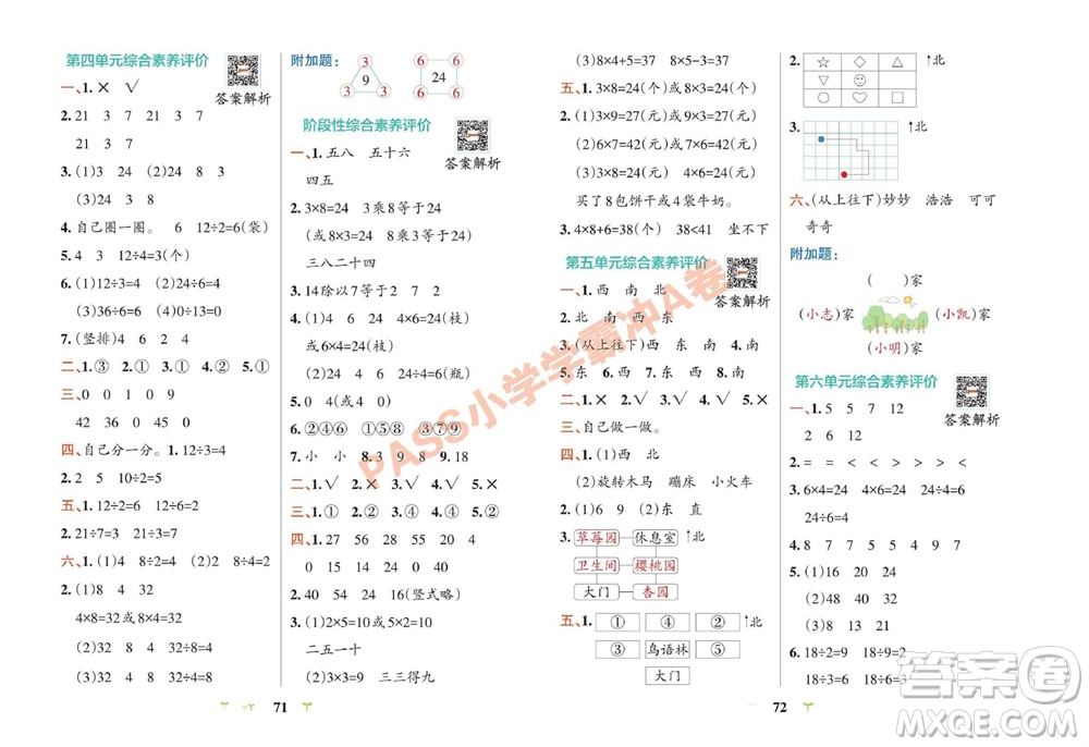 陜西師范大學(xué)出版總社有限公司2023年秋小學(xué)學(xué)霸沖A卷二年級數(shù)學(xué)上冊青島版五四專版參考答案