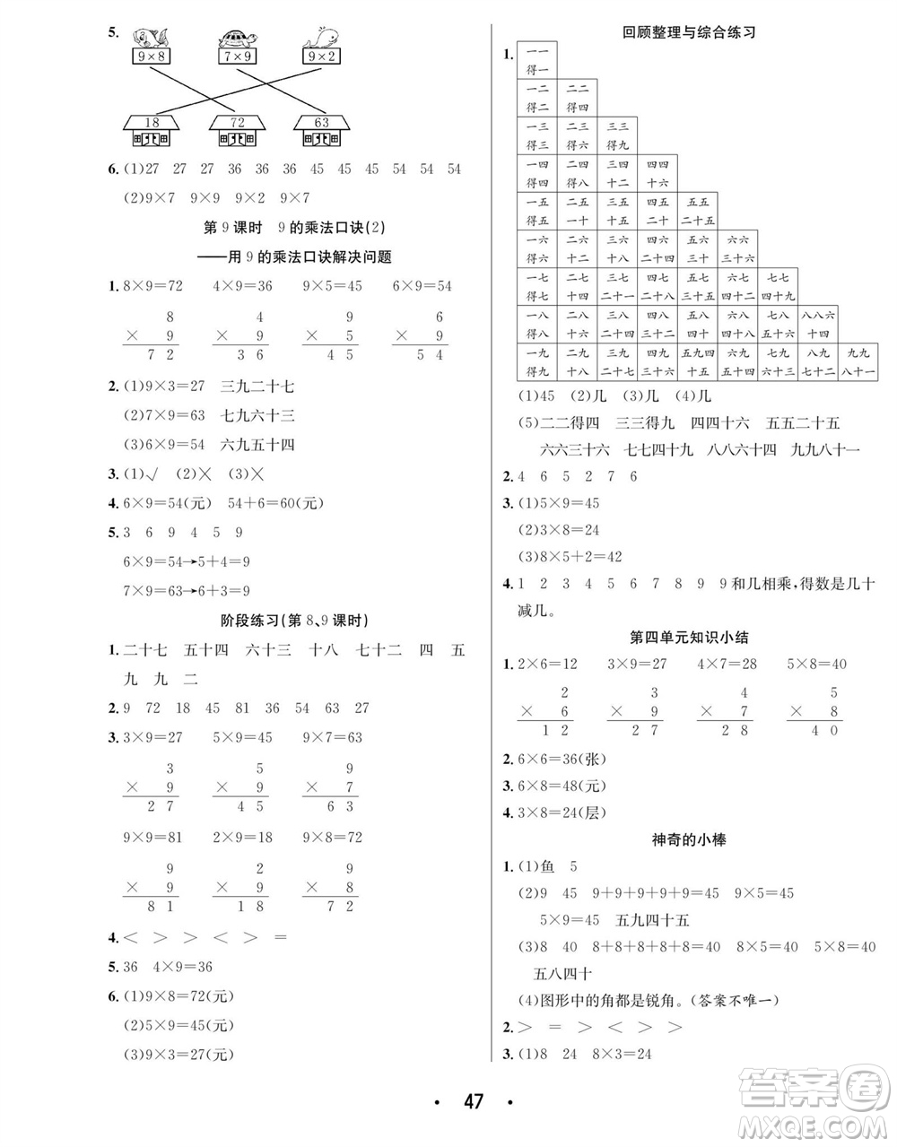 合肥工業(yè)大學(xué)出版社2023年秋七天學(xué)練考二年級數(shù)學(xué)上冊青島版參考答案