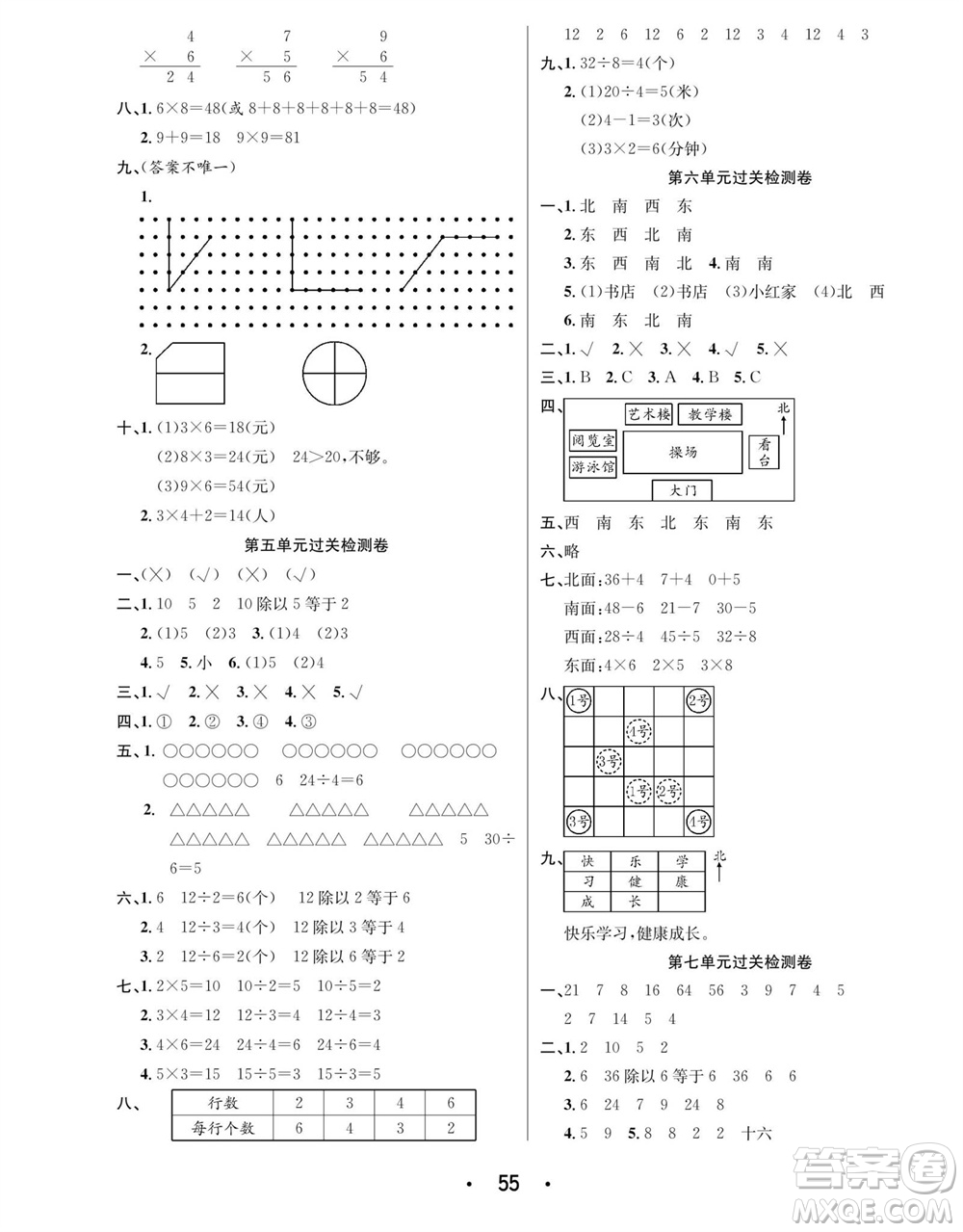 合肥工業(yè)大學(xué)出版社2023年秋七天學(xué)練考二年級數(shù)學(xué)上冊青島版參考答案