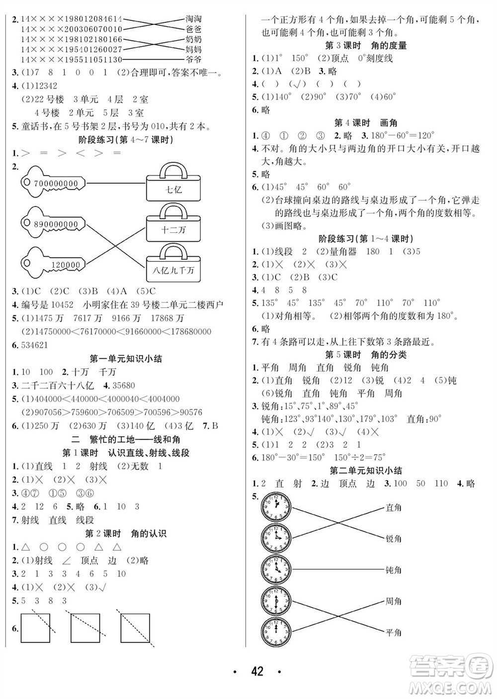 合肥工業(yè)大學(xué)出版社2023年秋七天學(xué)練考四年級數(shù)學(xué)上冊青島版參考答案