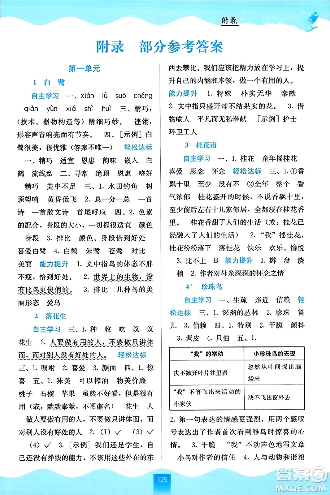 廣西教育出版社2023年秋自主學(xué)習(xí)能力測評五年級語文上冊人教版答案