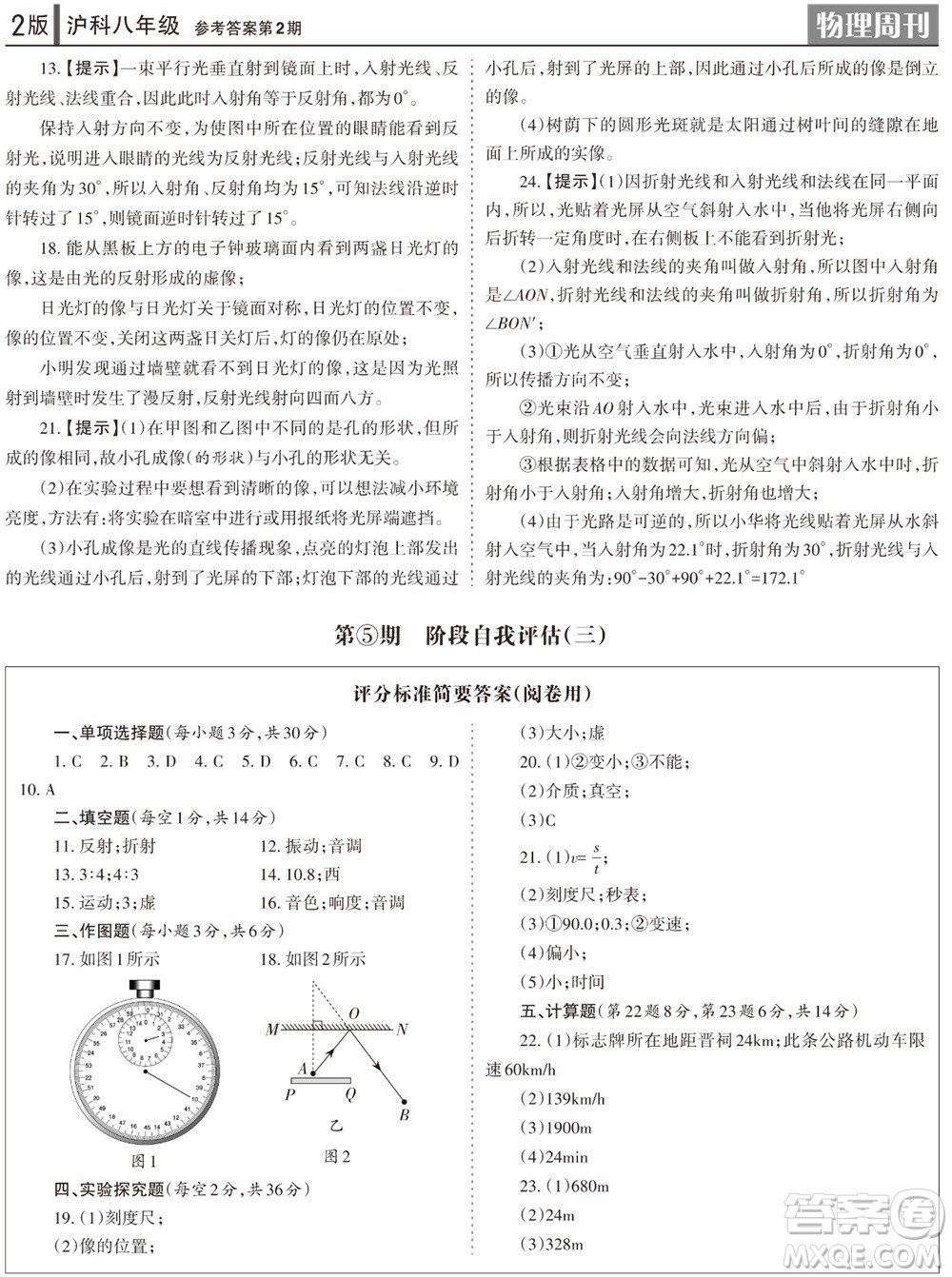 2023年秋學(xué)習(xí)方法報(bào)物理周刊八年級(jí)上冊(cè)滬科版1-2期參考答案