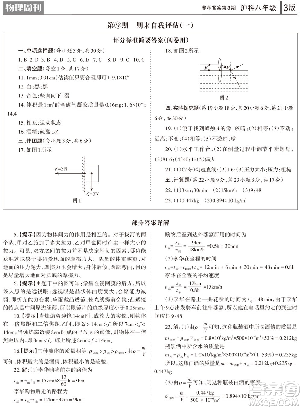 2023年秋學(xué)習(xí)方法報物理周刊八年級上冊滬科版第3期參考答案