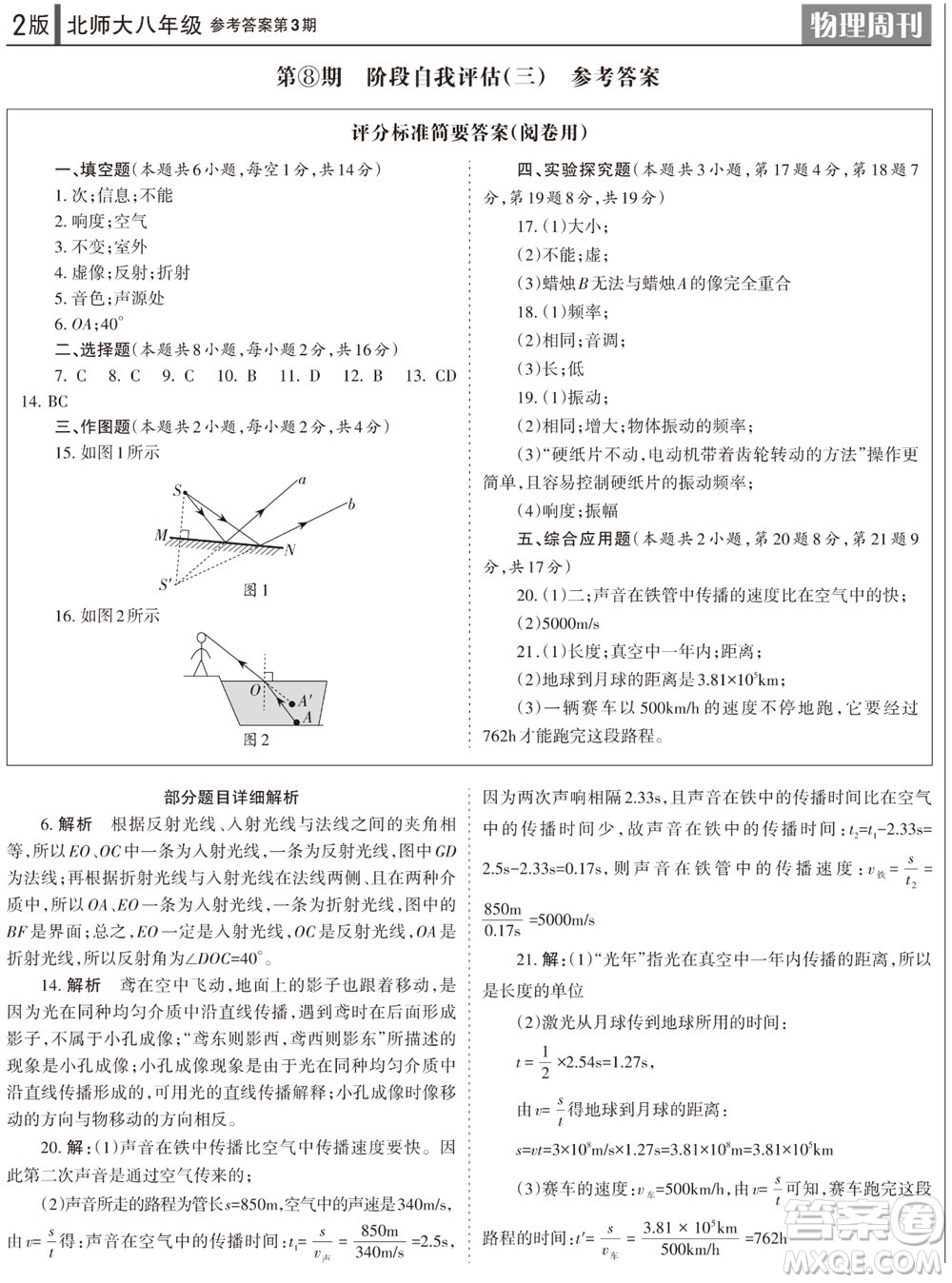 2023年秋學(xué)習(xí)方法報(bào)物理周刊八年級上冊北師大版第3期參考答案