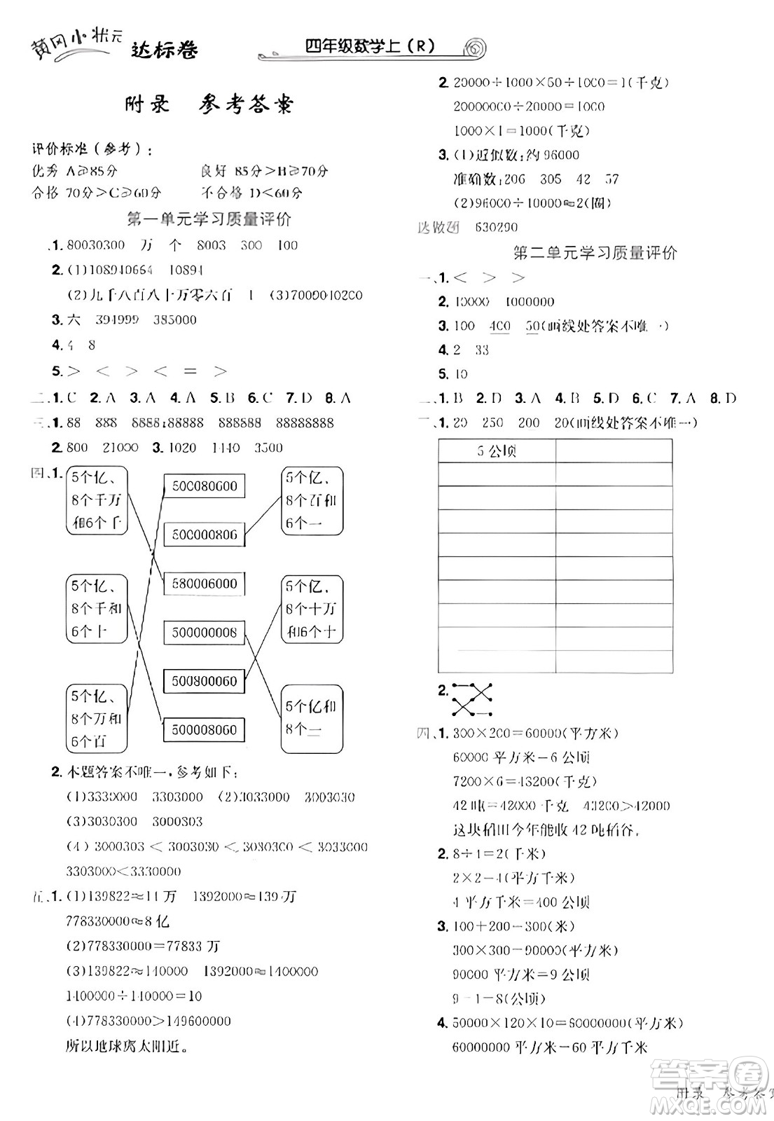 龍門書局2023年秋黃岡小狀元達標(biāo)卷四年級數(shù)學(xué)上冊人教版答案