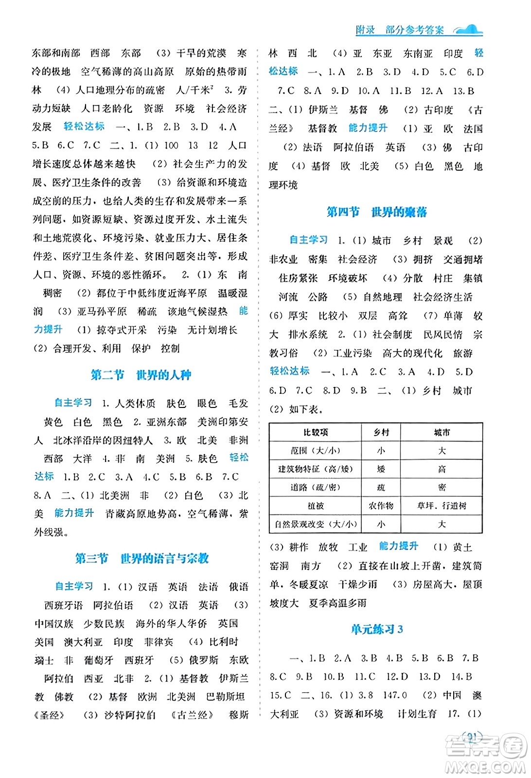 廣西教育出版社2023年秋自主學(xué)習(xí)能力測(cè)評(píng)七年級(jí)地理上冊(cè)湘教版答案