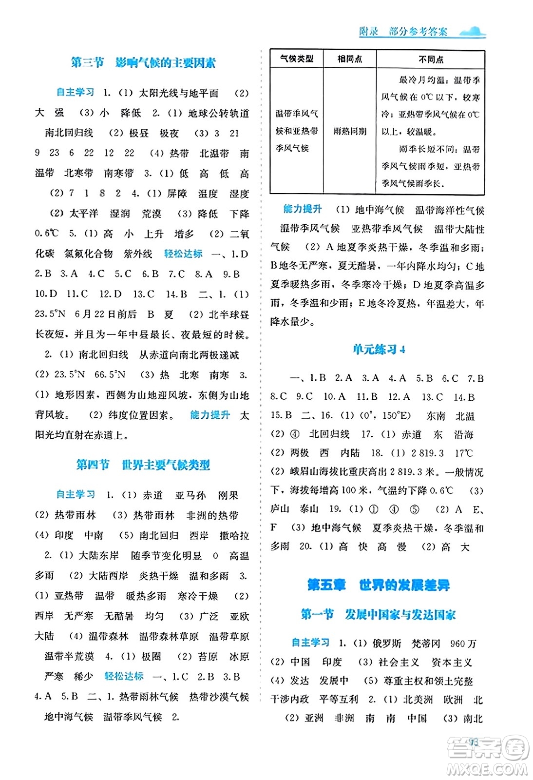 廣西教育出版社2023年秋自主學(xué)習(xí)能力測(cè)評(píng)七年級(jí)地理上冊(cè)湘教版答案