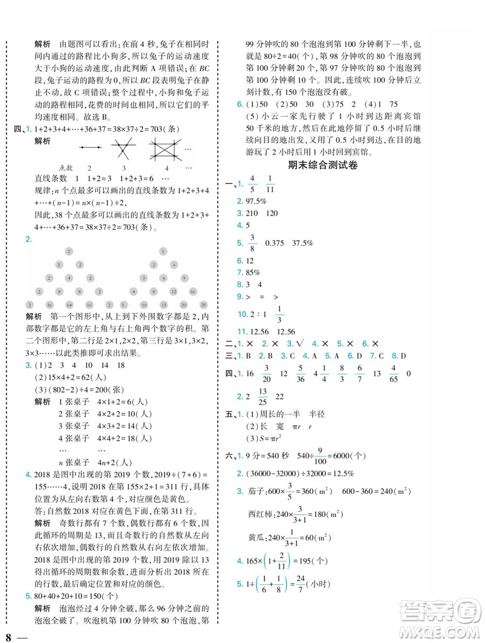 河北美術(shù)出版社2023年秋龍門小考王六年級數(shù)學(xué)上冊人教版參考答案