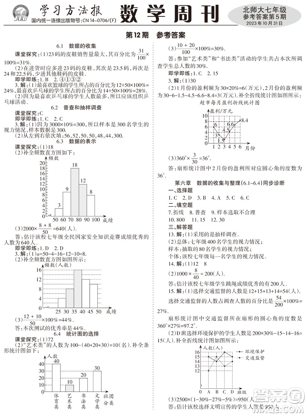 2023年秋學習方法報數(shù)學周刊七年級上冊北師大版第5期參考答案