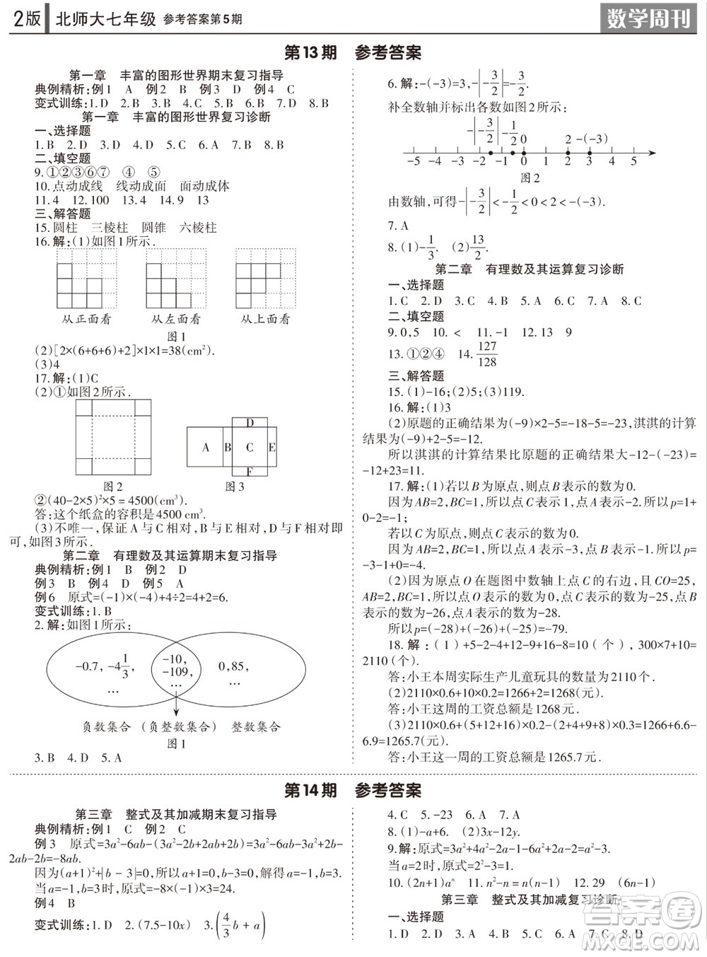 2023年秋學習方法報數(shù)學周刊七年級上冊北師大版第5期參考答案