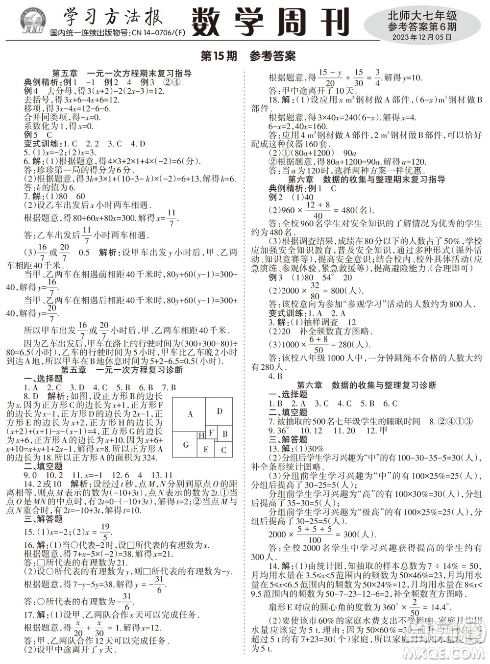 2023年秋學(xué)習(xí)方法報(bào)數(shù)學(xué)周刊七年級(jí)上冊(cè)北師大版第6期參考答案