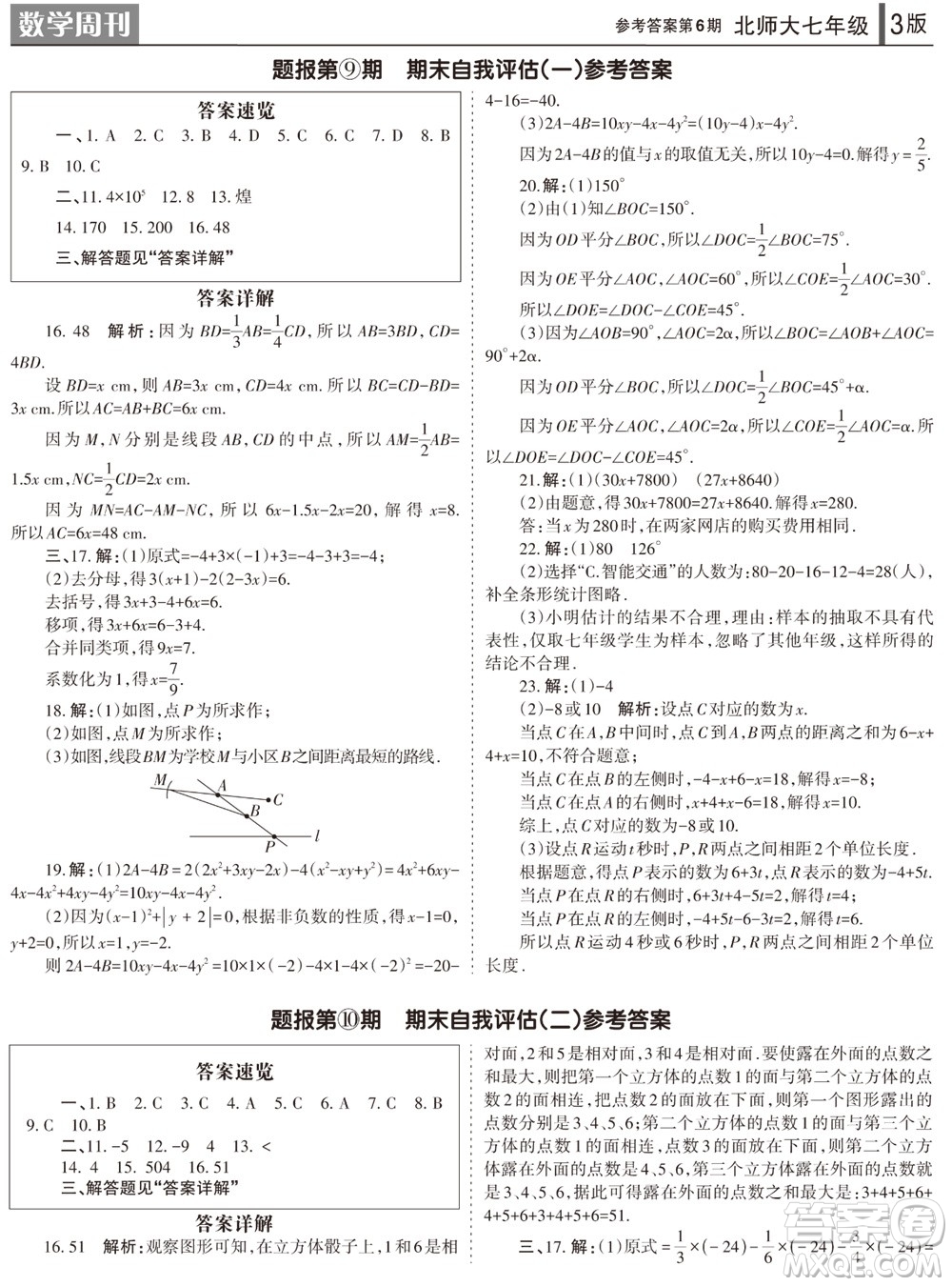 2023年秋學(xué)習(xí)方法報(bào)數(shù)學(xué)周刊七年級(jí)上冊(cè)北師大版第6期參考答案