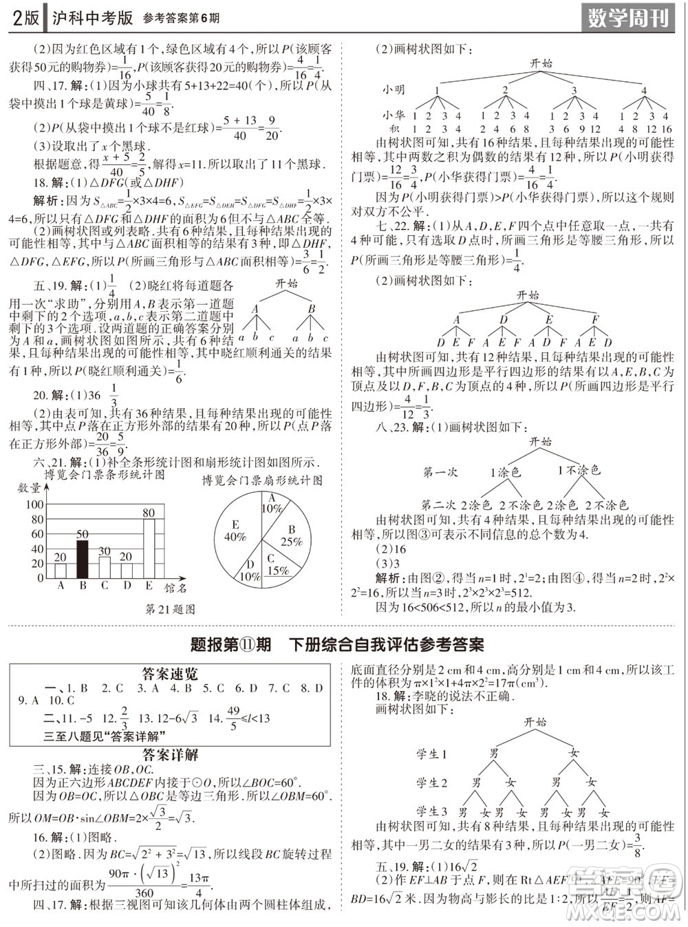 2023年秋學(xué)習(xí)方法報(bào)數(shù)學(xué)周刊九年級(jí)上冊(cè)滬科版中考專版第6期參考答案