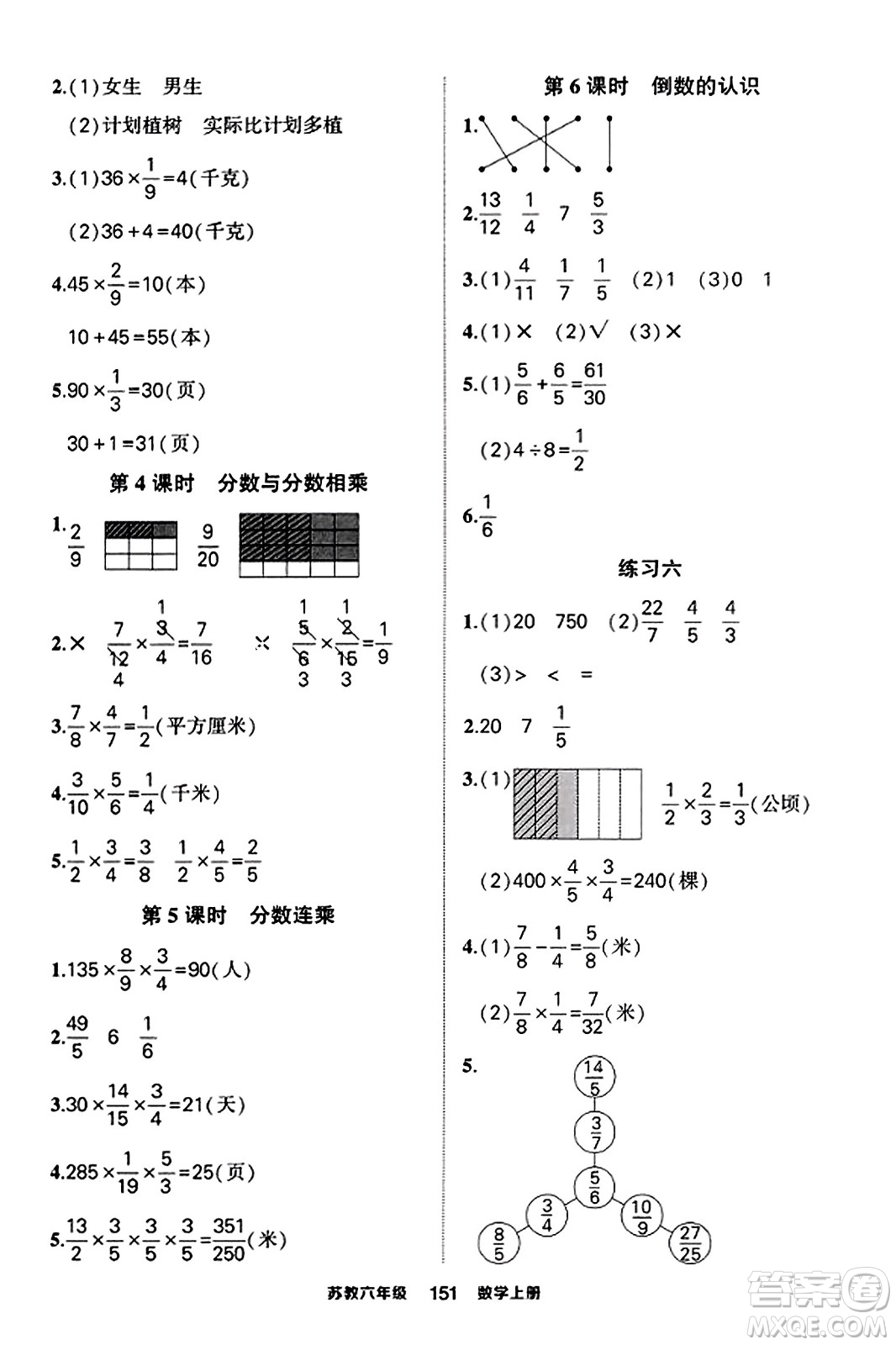 西安出版社2023年秋狀元成才路狀元作業(yè)本六年級(jí)數(shù)學(xué)上冊(cè)蘇教版答案