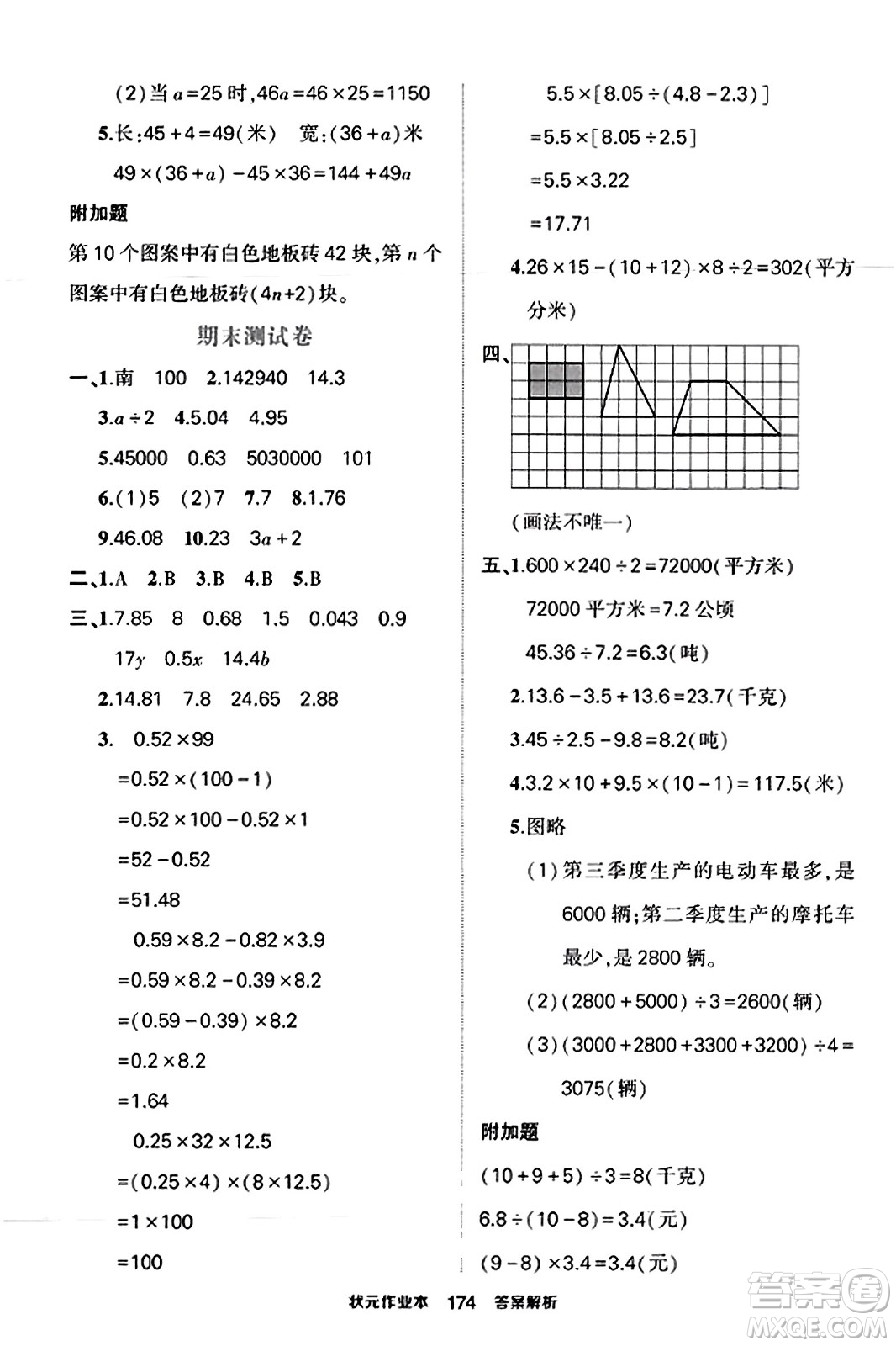 西安出版社2023年秋狀元成才路狀元作業(yè)本五年級數(shù)學(xué)上冊蘇教版答案