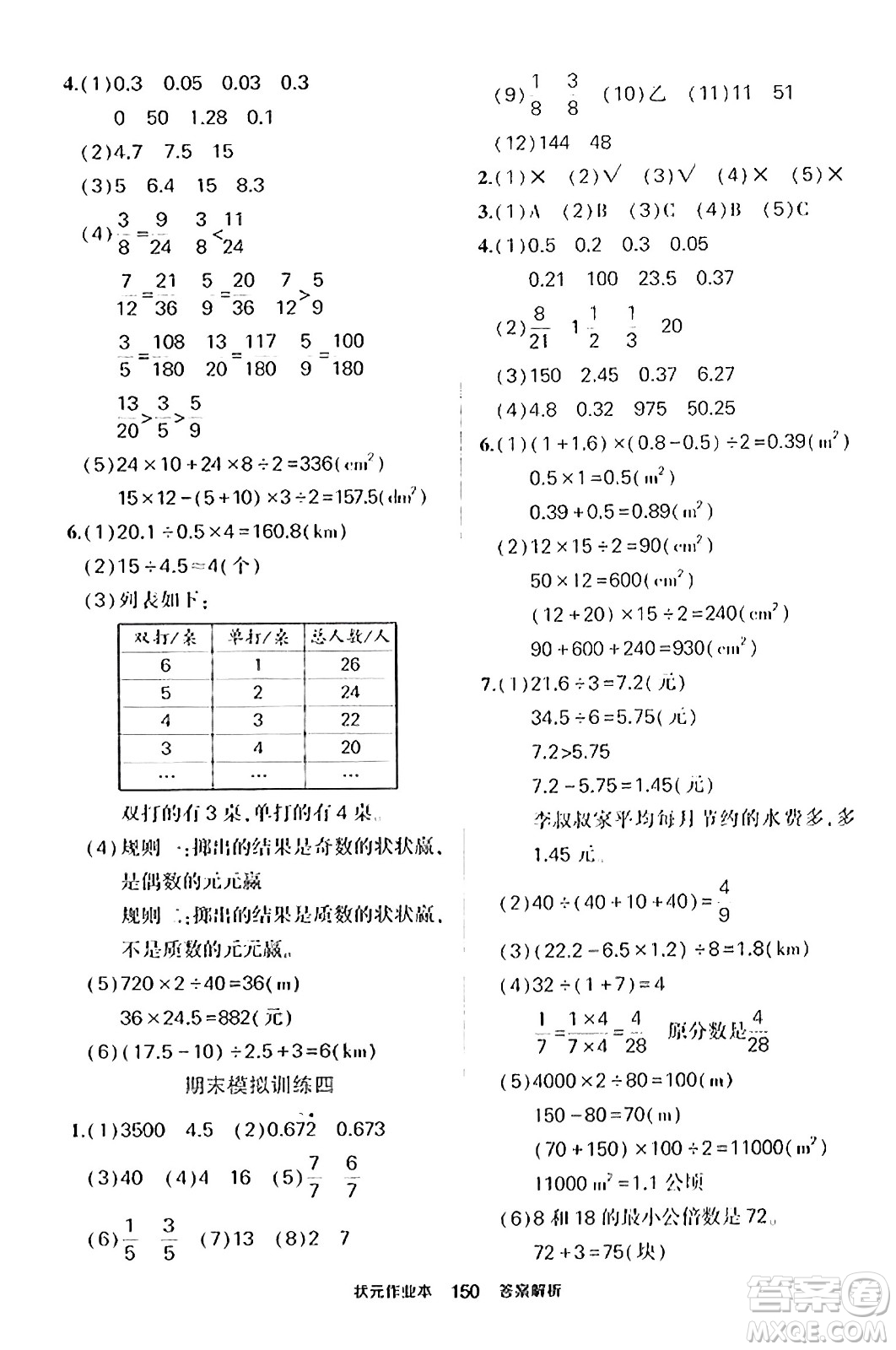 武漢出版社2023年秋狀元成才路狀元作業(yè)本五年級(jí)數(shù)學(xué)上冊(cè)北師大版答案