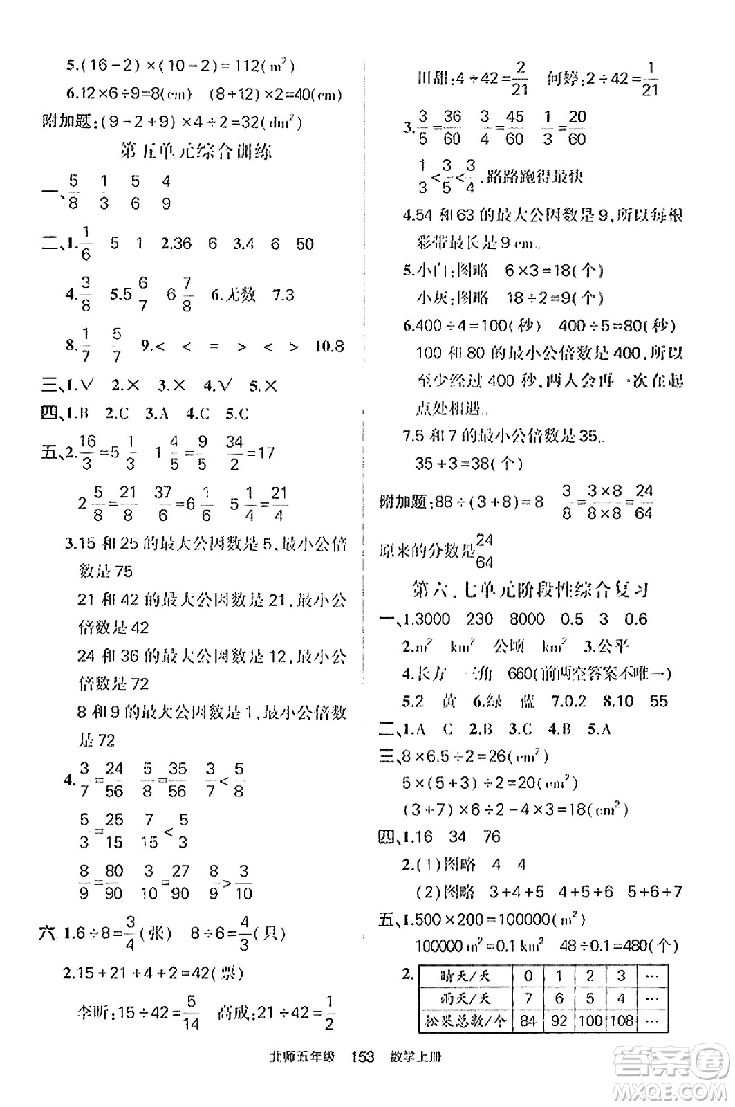 武漢出版社2023年秋狀元成才路狀元作業(yè)本五年級(jí)數(shù)學(xué)上冊(cè)北師大版答案