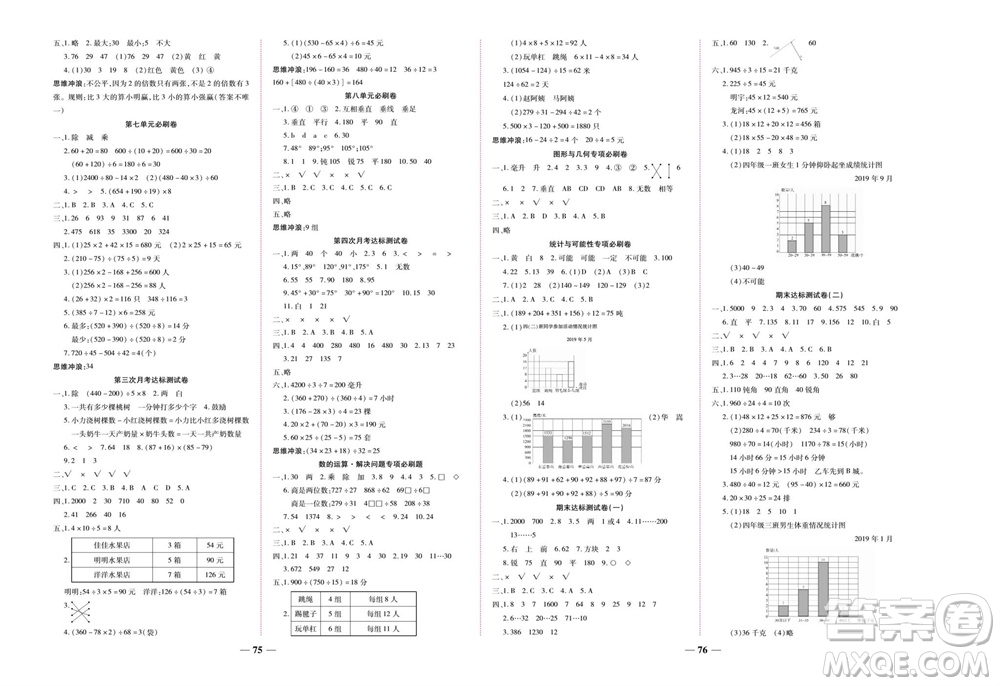 中州古籍出版社2023年秋全優(yōu)考卷四年級數(shù)學上冊蘇教版參考答案