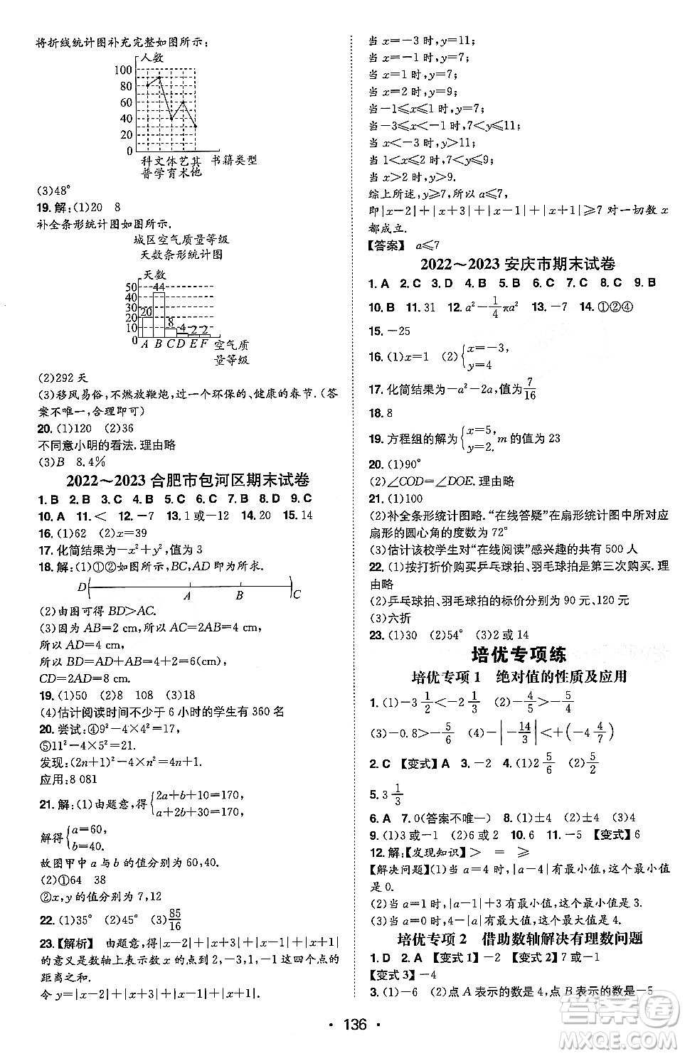 湖南教育出版社2023年秋一本同步訓(xùn)練七年級數(shù)學(xué)上冊滬科版安徽專版答案