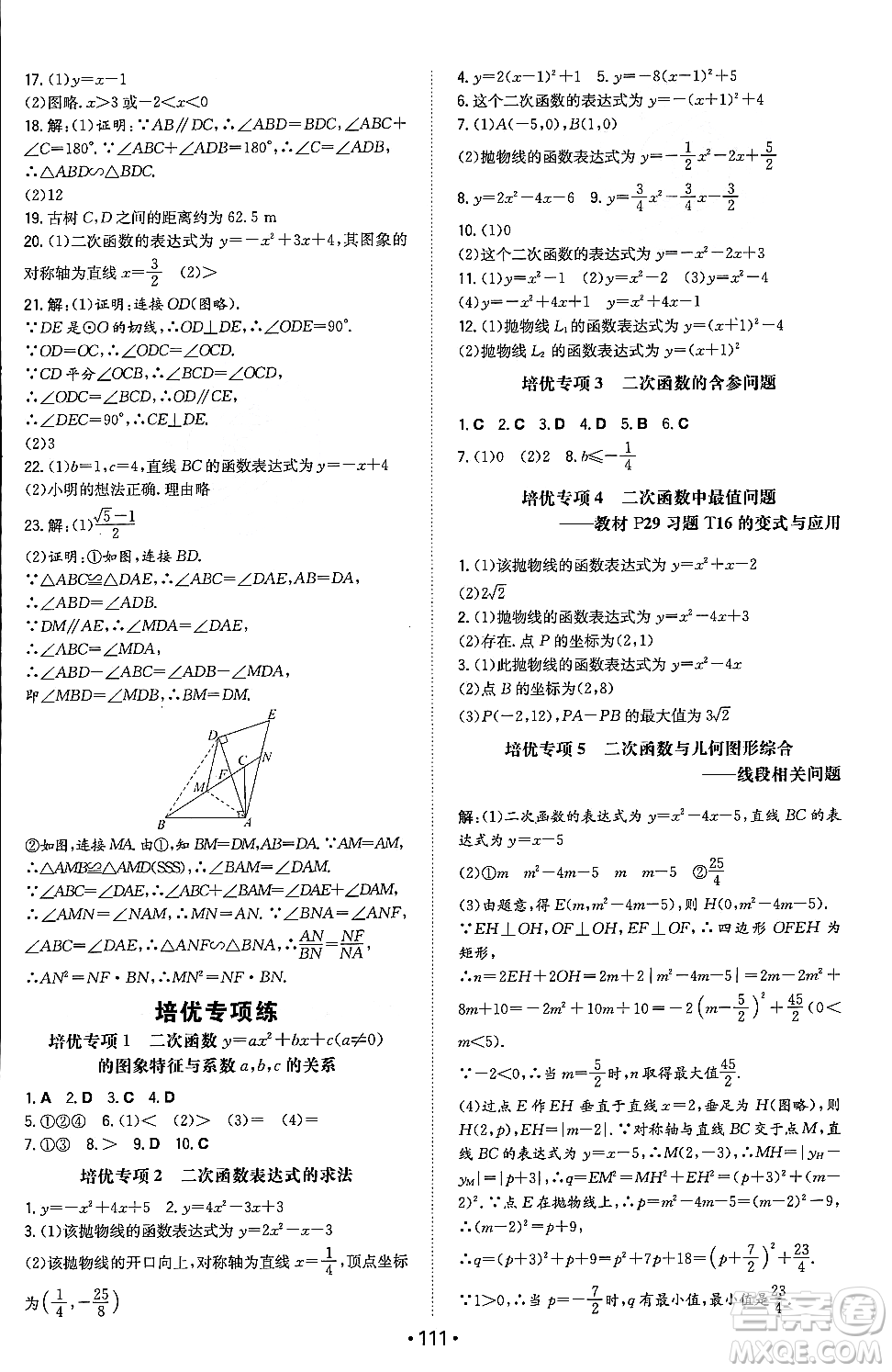 湖南教育出版社2023年秋一本同步訓(xùn)練九年級(jí)數(shù)學(xué)上冊(cè)滬科版安徽專版答案