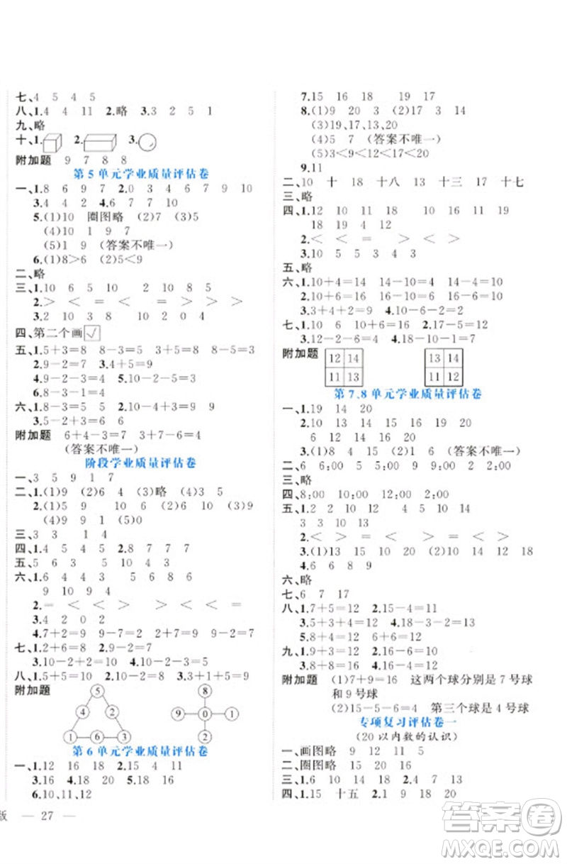 廣西師范大學(xué)出版社2023年秋新課程學(xué)習(xí)輔導(dǎo)課堂活動(dòng)手冊(cè)一年級(jí)數(shù)學(xué)上冊(cè)人教版參考答案