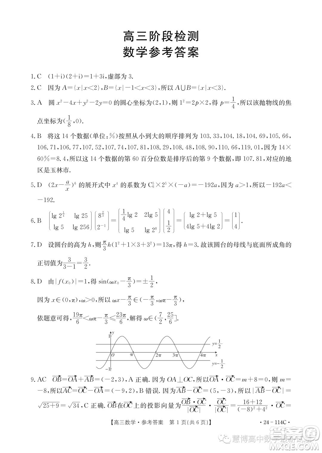 2024屆湖南名校高三上學期階段檢測數學試題答案