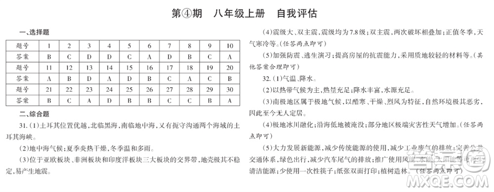 學習方法報2023-2024學年九年級地理上冊中圖初中會考①-④期小報參考答案