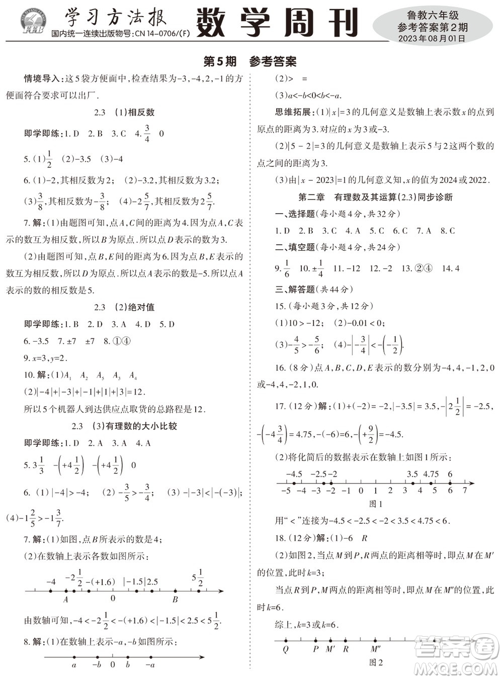 2023年秋學習方法報數(shù)學周刊六年級上冊魯教版第1-4期參考答案