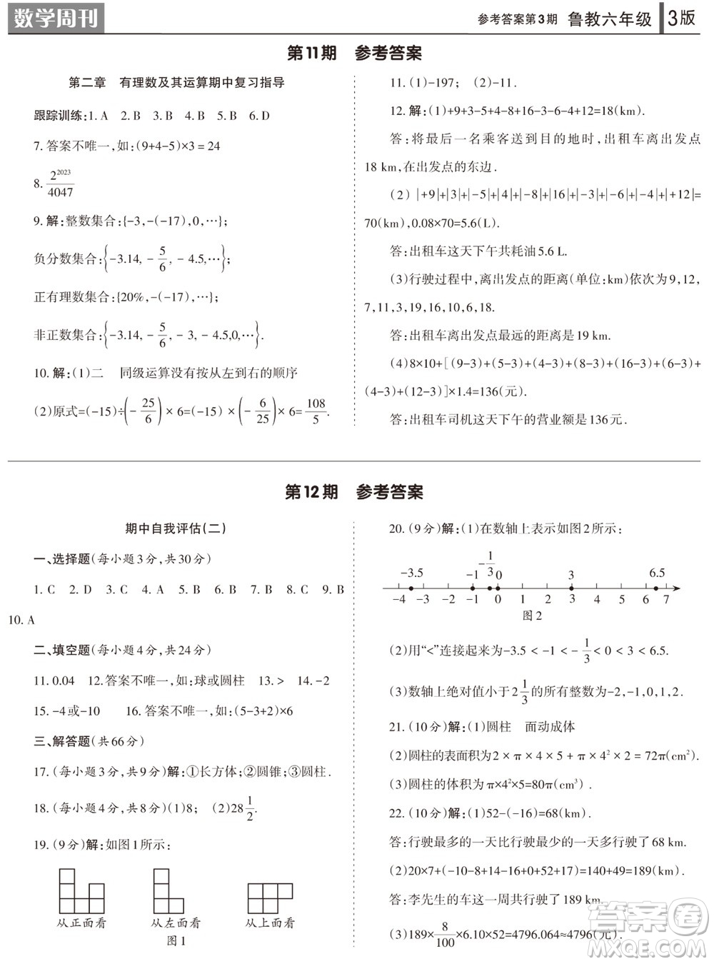 2023年秋學習方法報數(shù)學周刊六年級上冊魯教版第1-4期參考答案