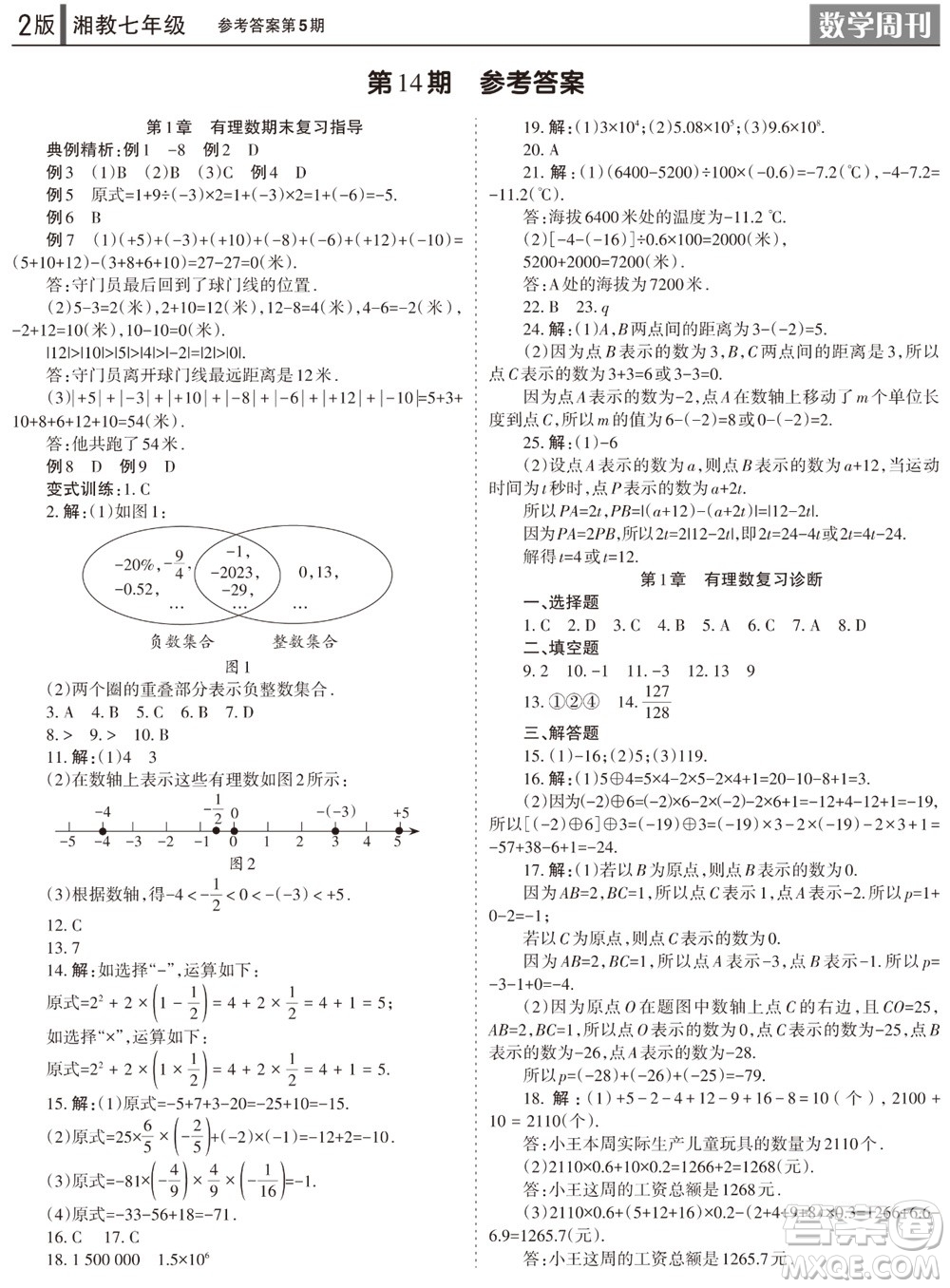 2023年秋學(xué)習(xí)方法報(bào)數(shù)學(xué)周刊七年級上冊湘教版第5期參考答案