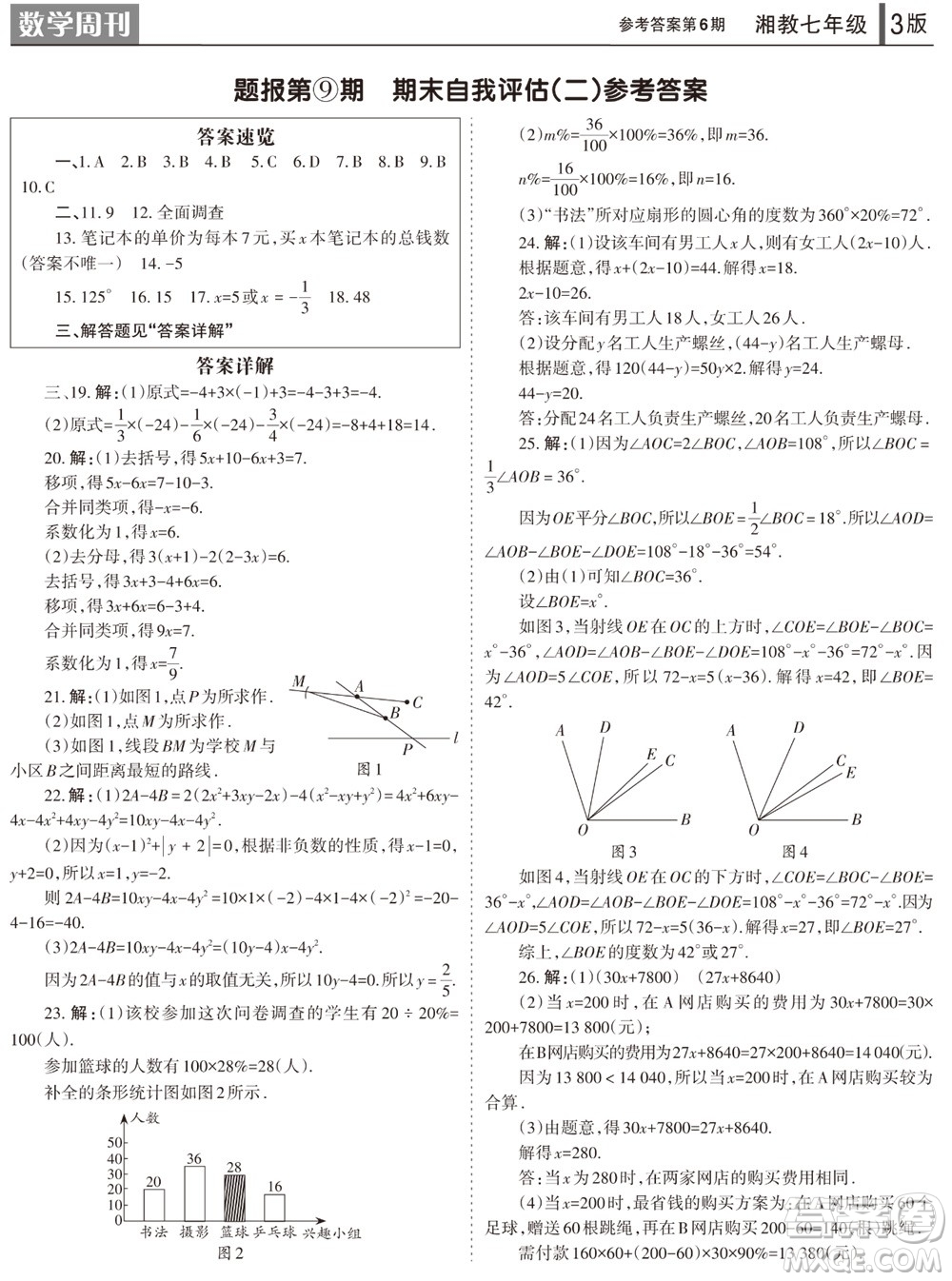 2023年秋學習方法報數學周刊七年級上冊湘教版第6期參考答案