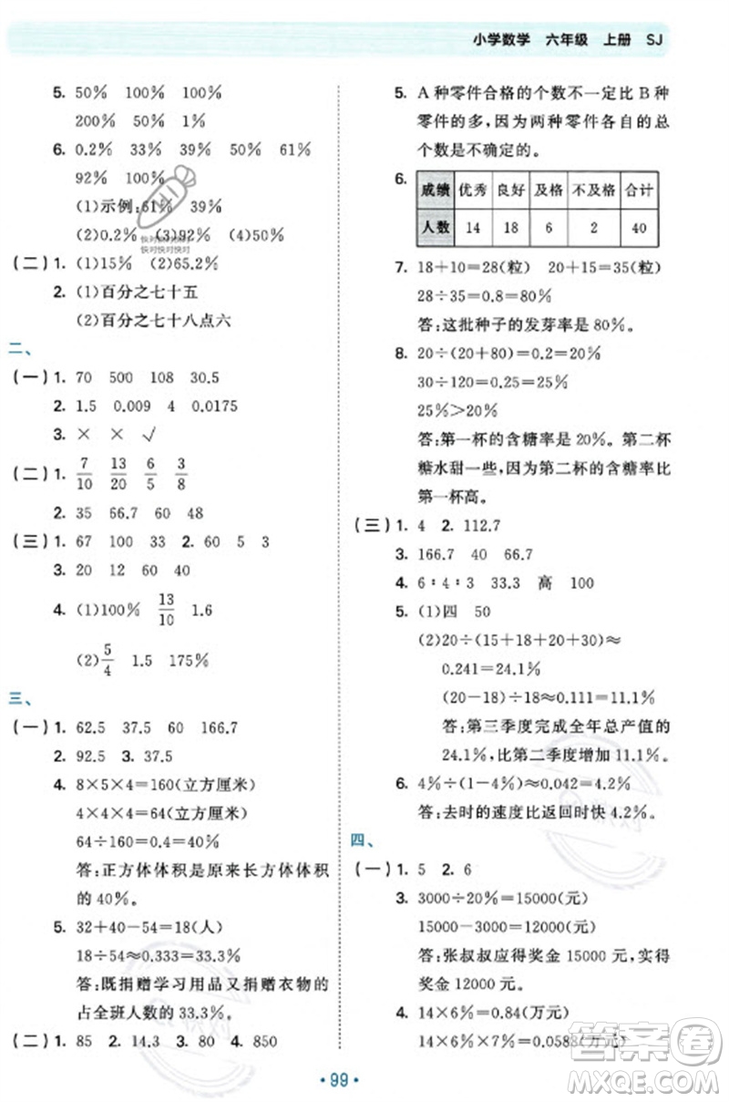 首都師范大學出版社2023年秋53單元歸類復習六年級數(shù)學上冊蘇教版參考答案