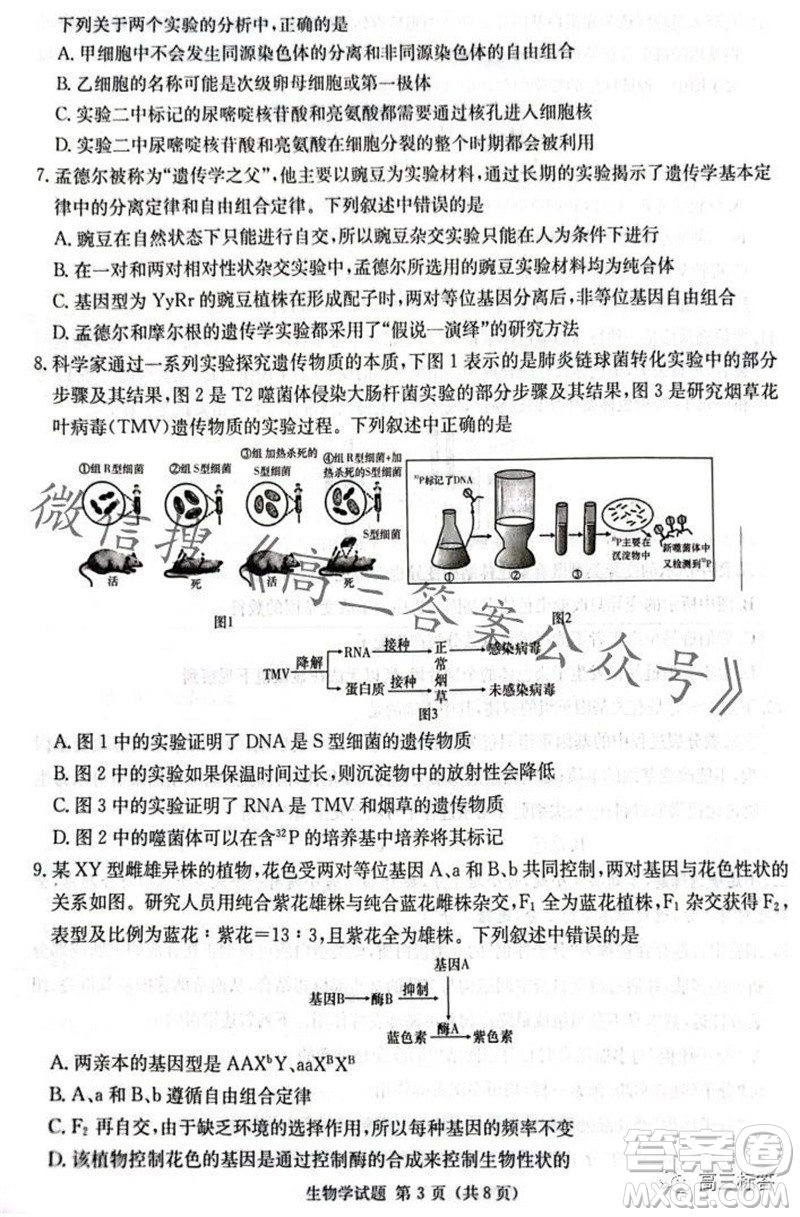 炎德英才名校聯(lián)考聯(lián)合體2024屆高三第三次聯(lián)考生物試卷答案