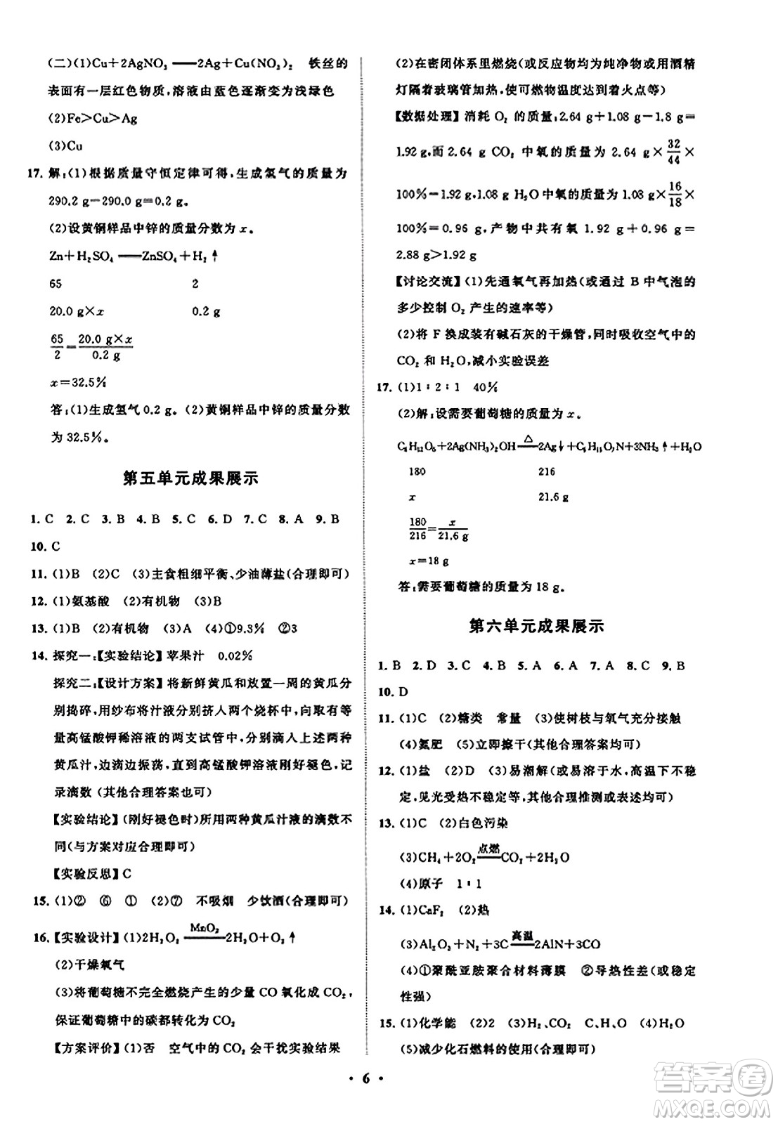 山東教育出版社2023年秋初中同步練習(xí)冊分層卷九年級化學(xué)上冊魯教版答案