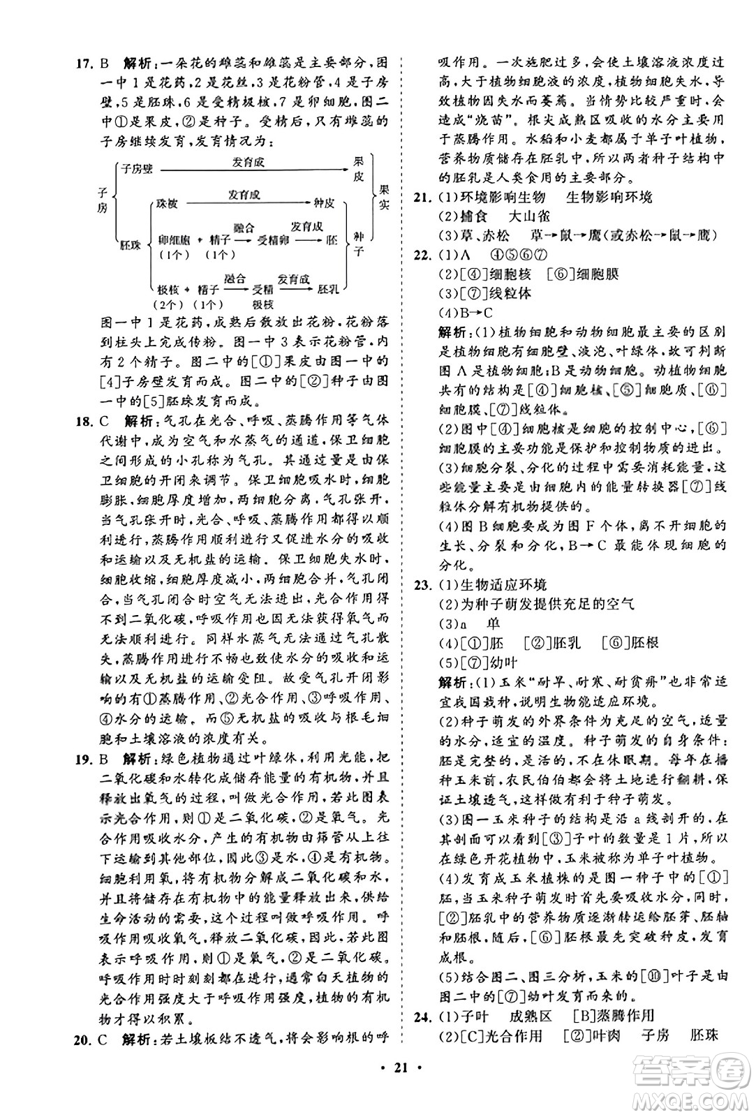 山東教育出版社2023年秋初中同步練習(xí)冊分層卷七年級生物學(xué)上冊人教版答案