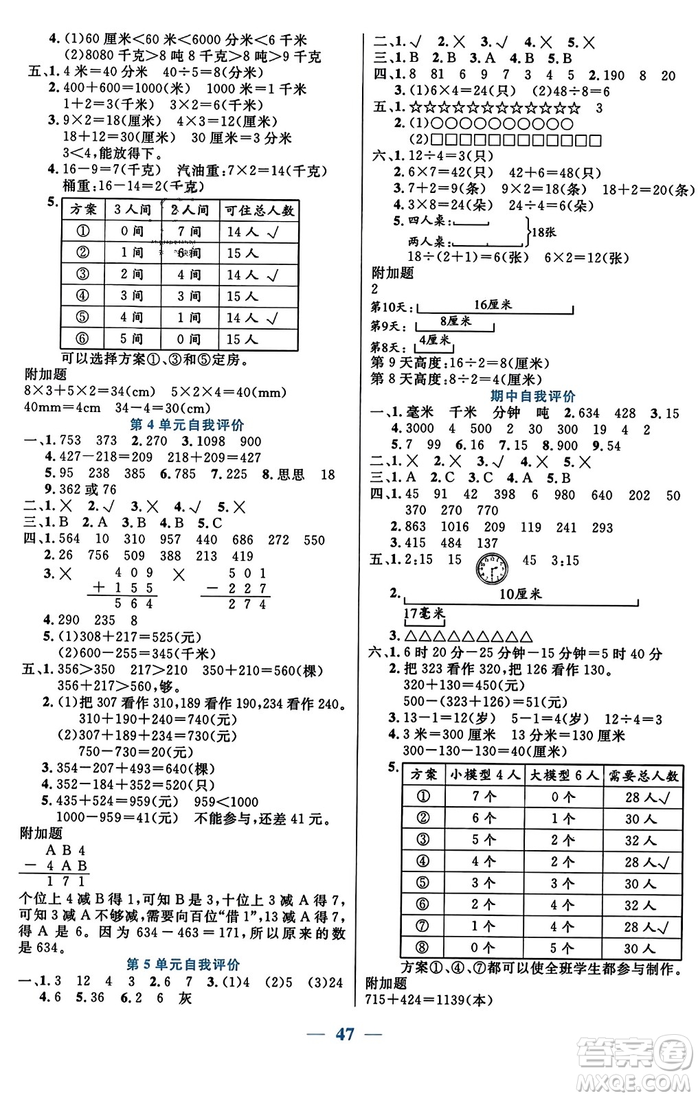 陽光出版社2023年秋激活思維智能訓(xùn)練三年級數(shù)學(xué)上冊人教版答案