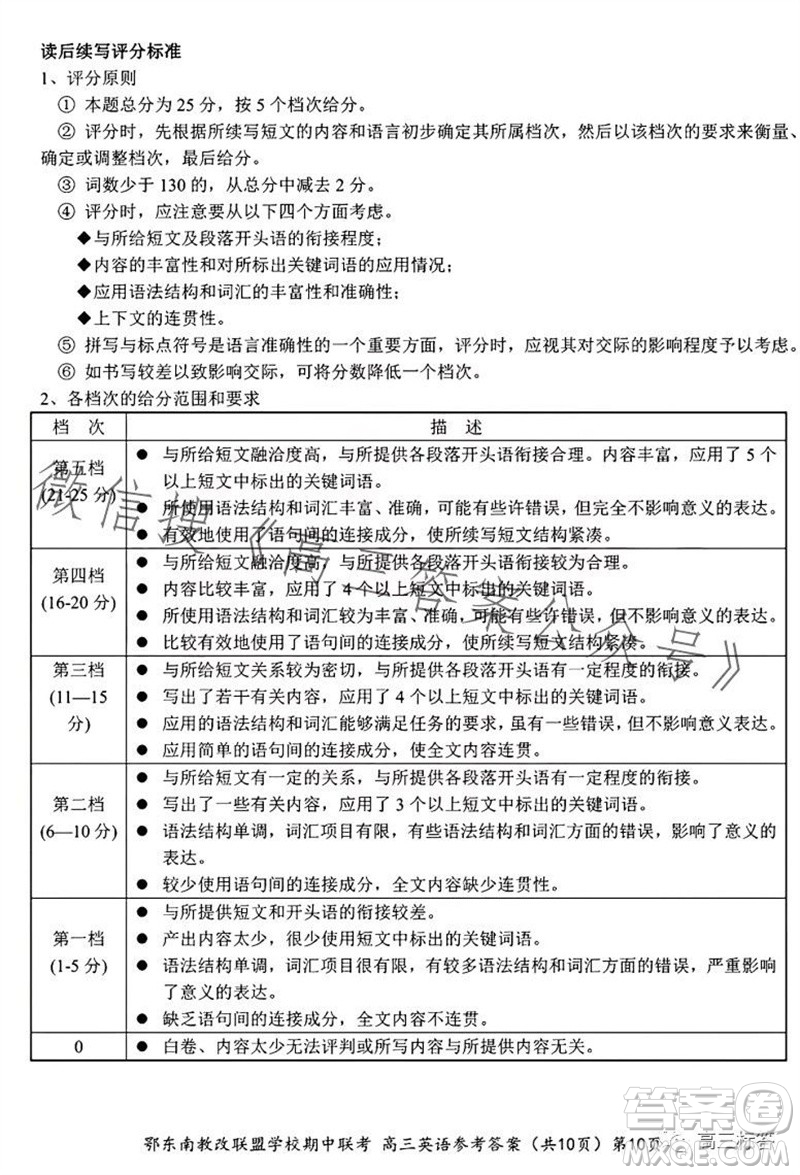 2023年秋鄂東南省級(jí)示范高中教育教學(xué)改革聯(lián)盟學(xué)校期中聯(lián)考高三英語試題答案