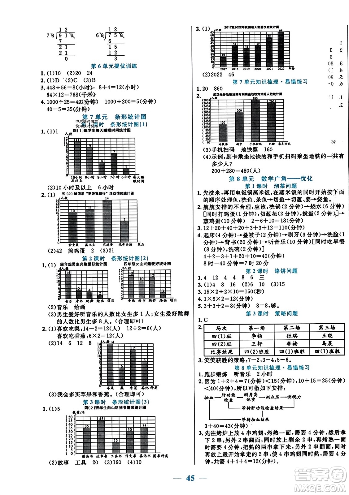 陽光出版社2023年秋激活思維智能訓練四年級數(shù)學上冊人教版答案