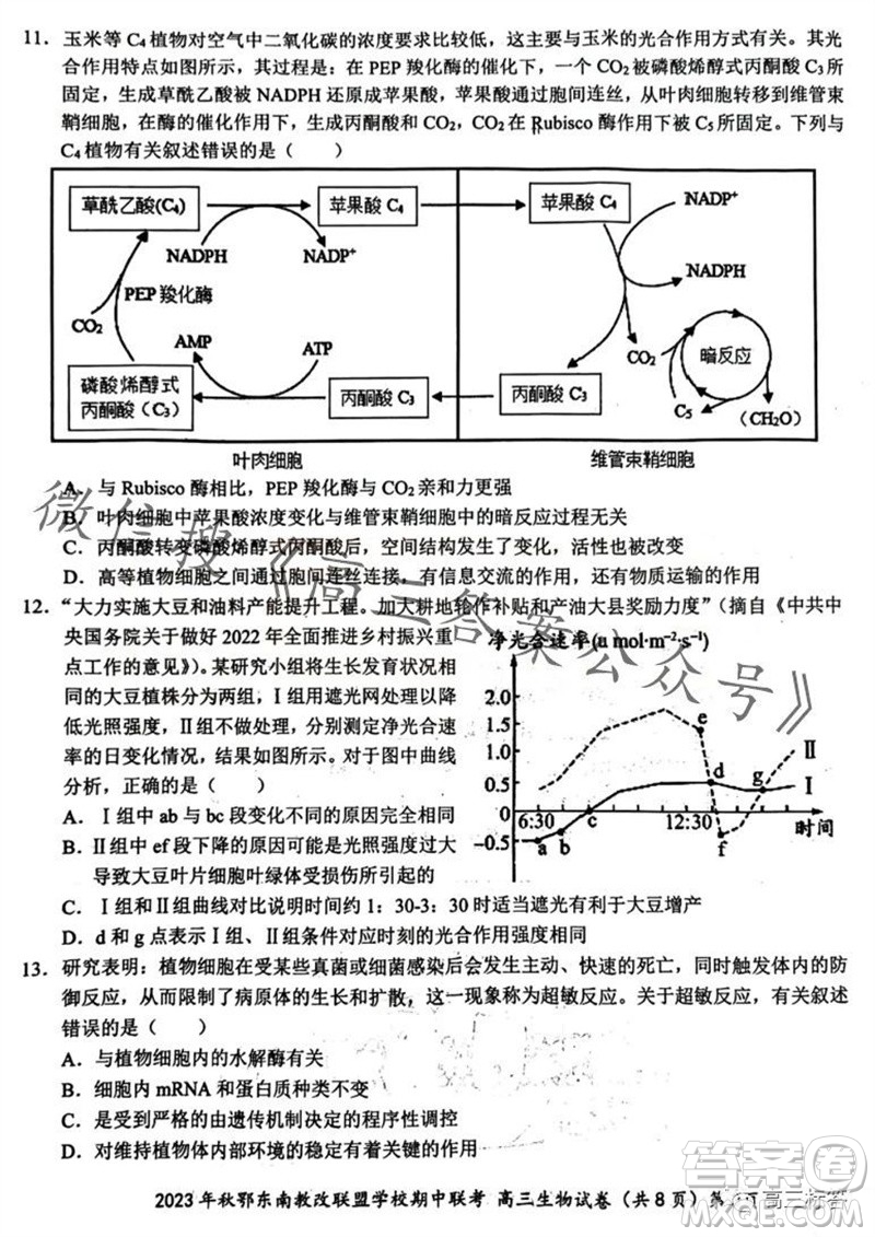 2023年秋鄂東南省級(jí)示范高中教育教學(xué)改革聯(lián)盟學(xué)校期中聯(lián)考高三生物試題答案