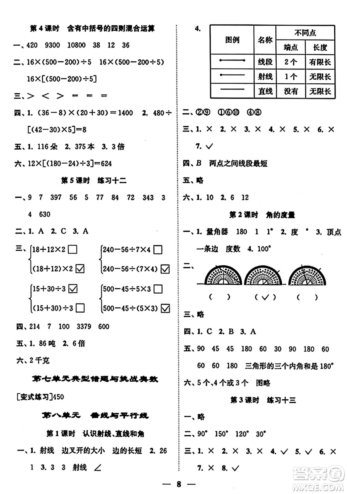 江蘇鳳凰美術(shù)出版社2023年秋隨堂練1+2四年級數(shù)學(xué)上冊江蘇版答案