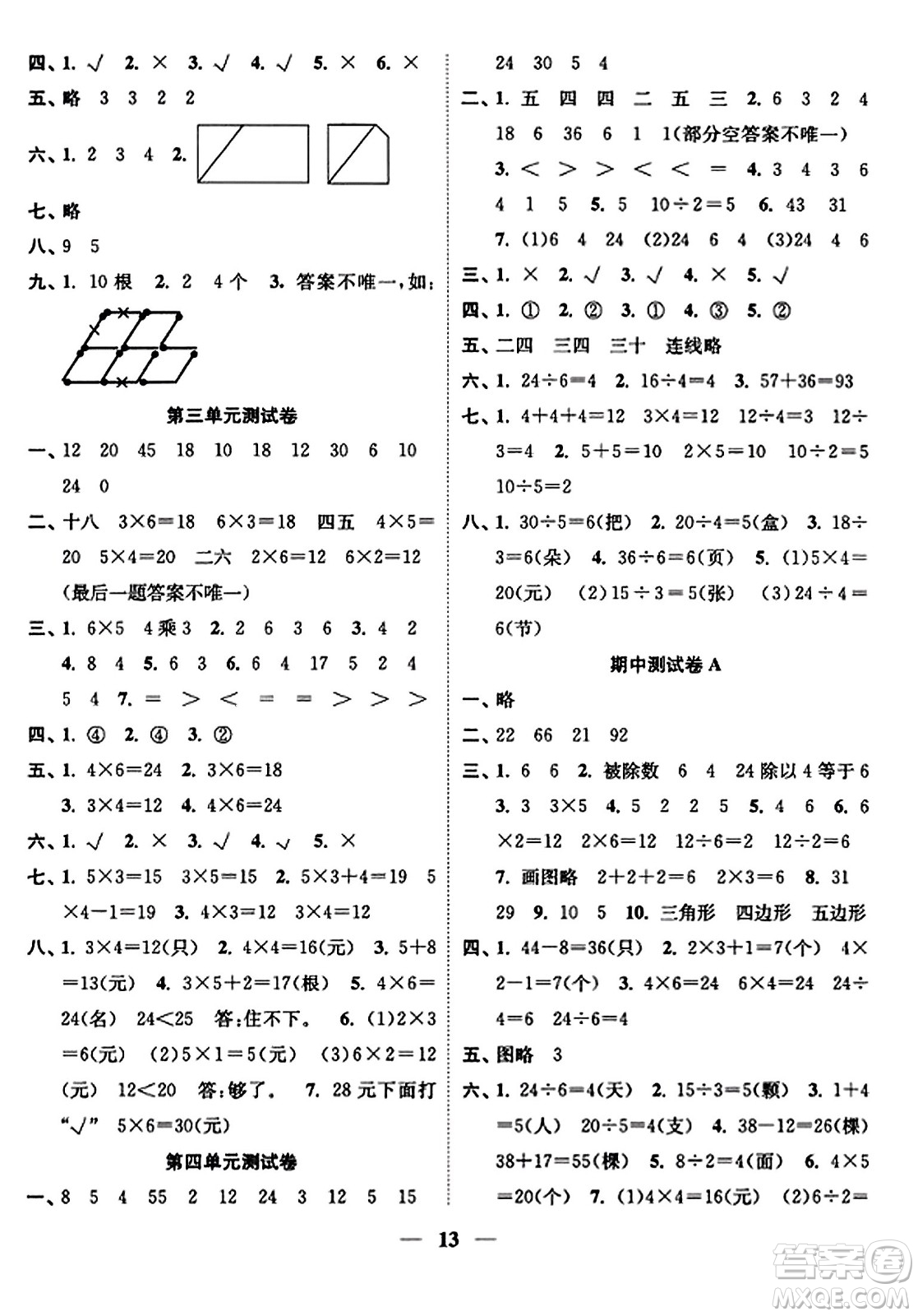 江蘇鳳凰美術(shù)出版社2023年秋隨堂練1+2二年級(jí)數(shù)學(xué)上冊(cè)江蘇版答案