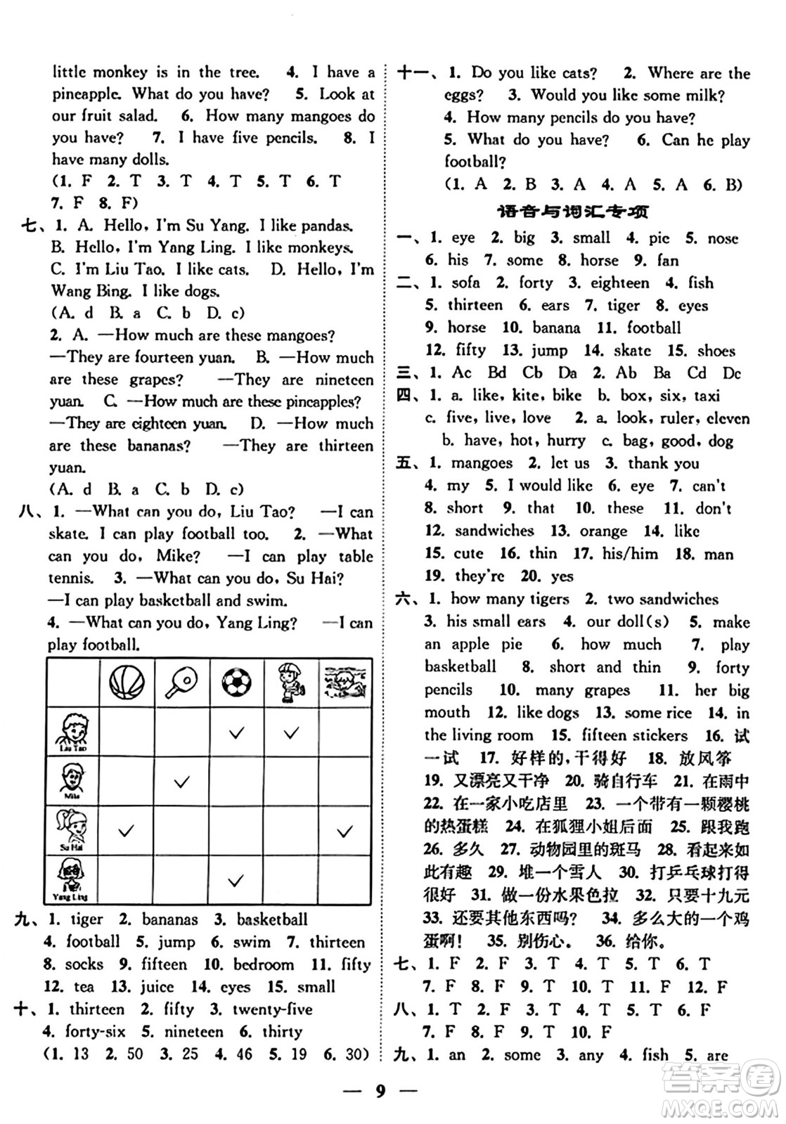 江蘇鳳凰美術(shù)出版社2023年秋隨堂練1+2四年級(jí)英語(yǔ)上冊(cè)江蘇版答案