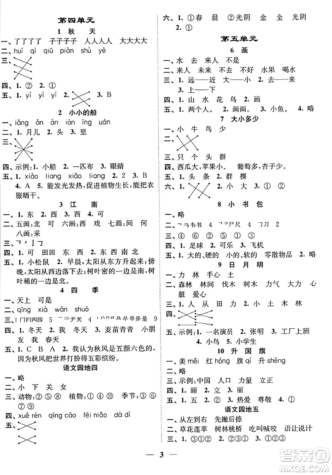 江蘇鳳凰美術(shù)出版社2023年秋隨堂練1+2一年級(jí)語(yǔ)文上冊(cè)通用版答案