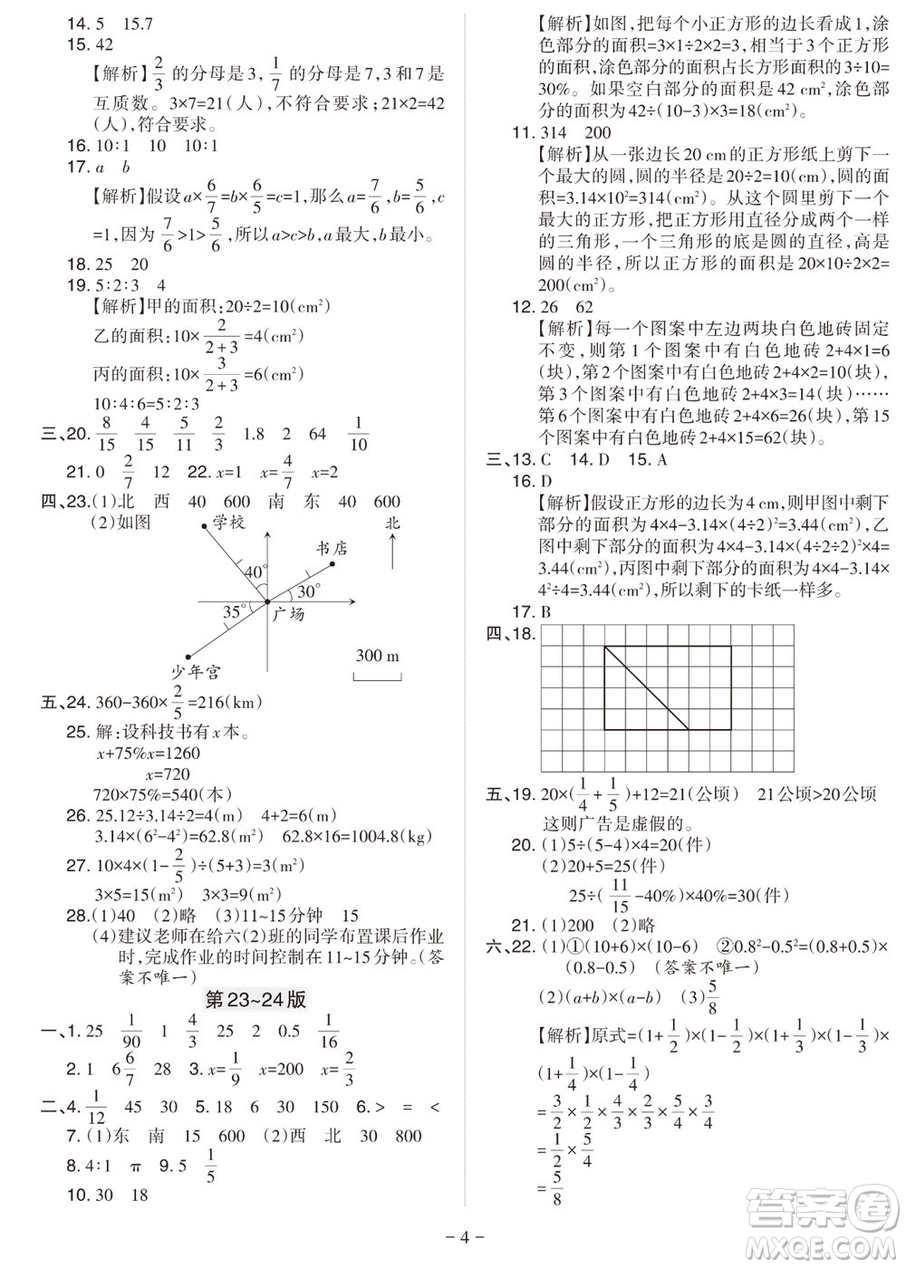 2023年秋學習方法報小學數(shù)學六年級上冊人教版期末專號參考答案