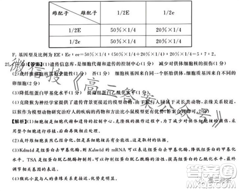 2023年11月湘豫名校聯(lián)考高三一輪復(fù)習(xí)診斷考試二生物試題答案