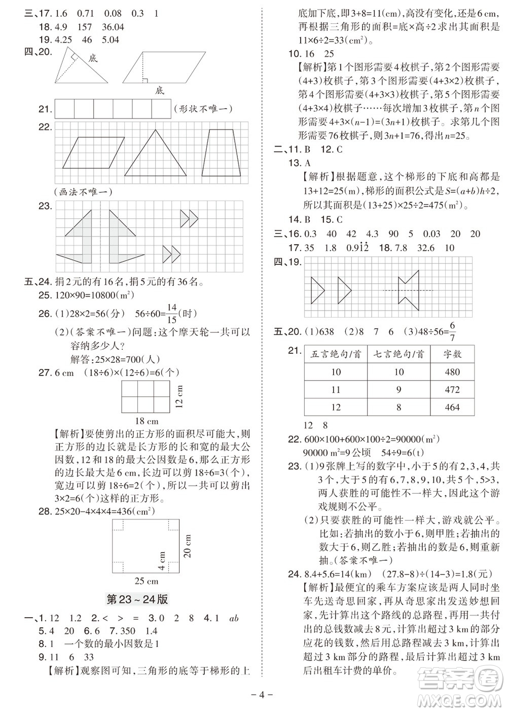 2023年秋學(xué)習(xí)方法報小學(xué)數(shù)學(xué)五年級上冊北師大版期末專號參考答案